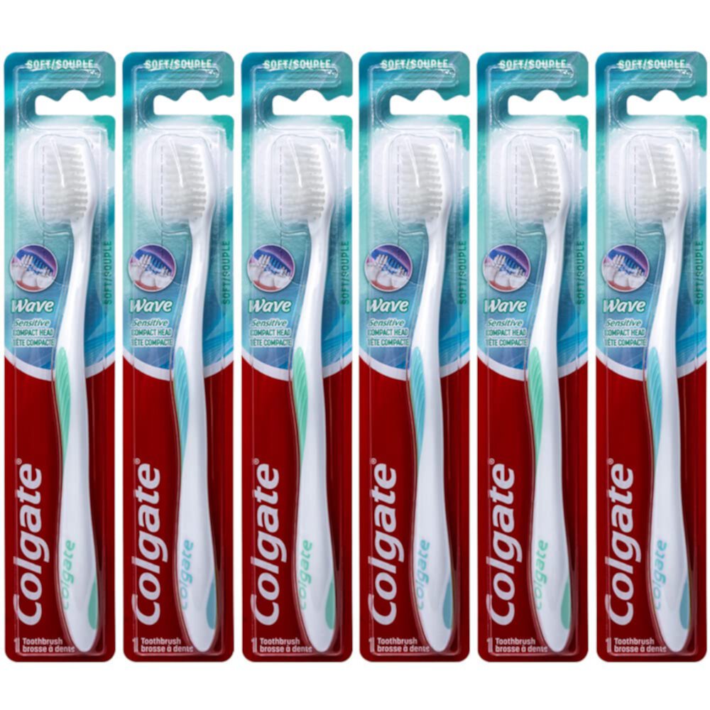 Colgate Wave Sensitive Toothbrush, Compact, Soft (Colors Vary) - Pack of 6 Visit the Colgate Store