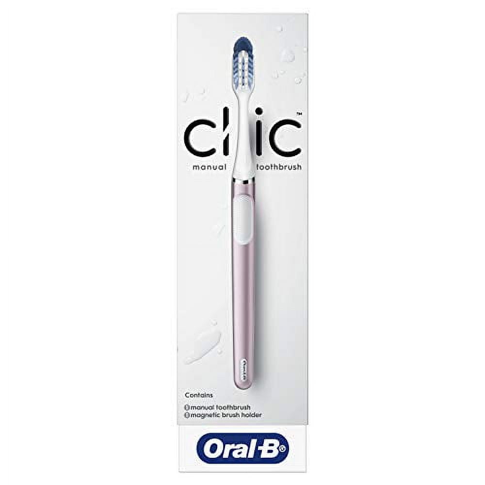 Oral-B Clic Manual Toothbrush, Rose, with Brush Head and Magnetic Toothbrush Holder Oral-B