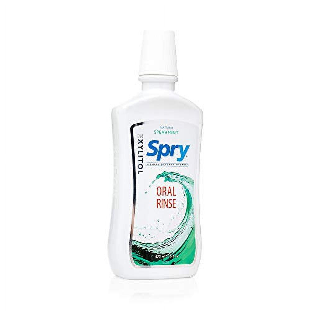 Spry Natural Mouthwash Dental Defense Oral Rinse with Xylitol, All-Natural Spearmint, 16 oz, 3 Pack Spry