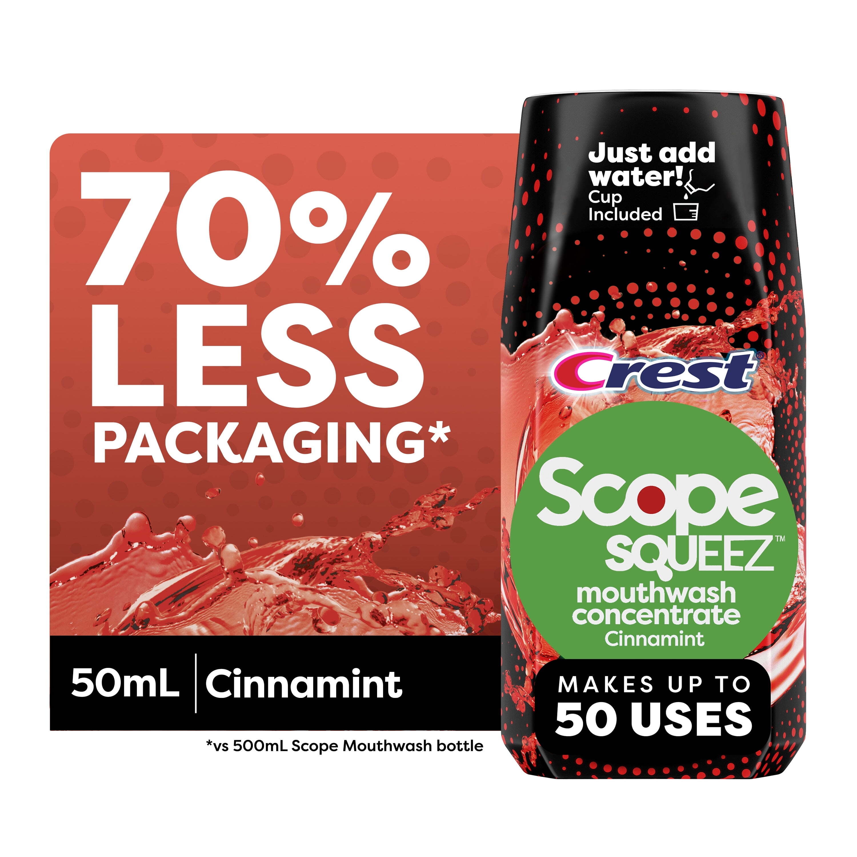 Scope Squeez Mouthwash Concentrate, Cinnamint, 50mL Bottle Crest