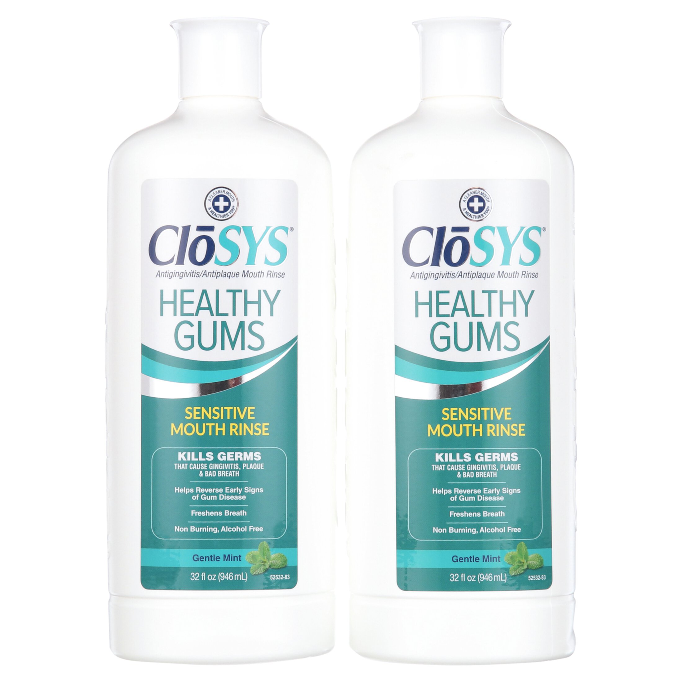 Closys Healthy Gums Mouthwash, Antiplaque and Antigingivitis for Gum Health, Non-Burning, Non-Irritating  32 Fl Oz (Twin Pack) CloSYS