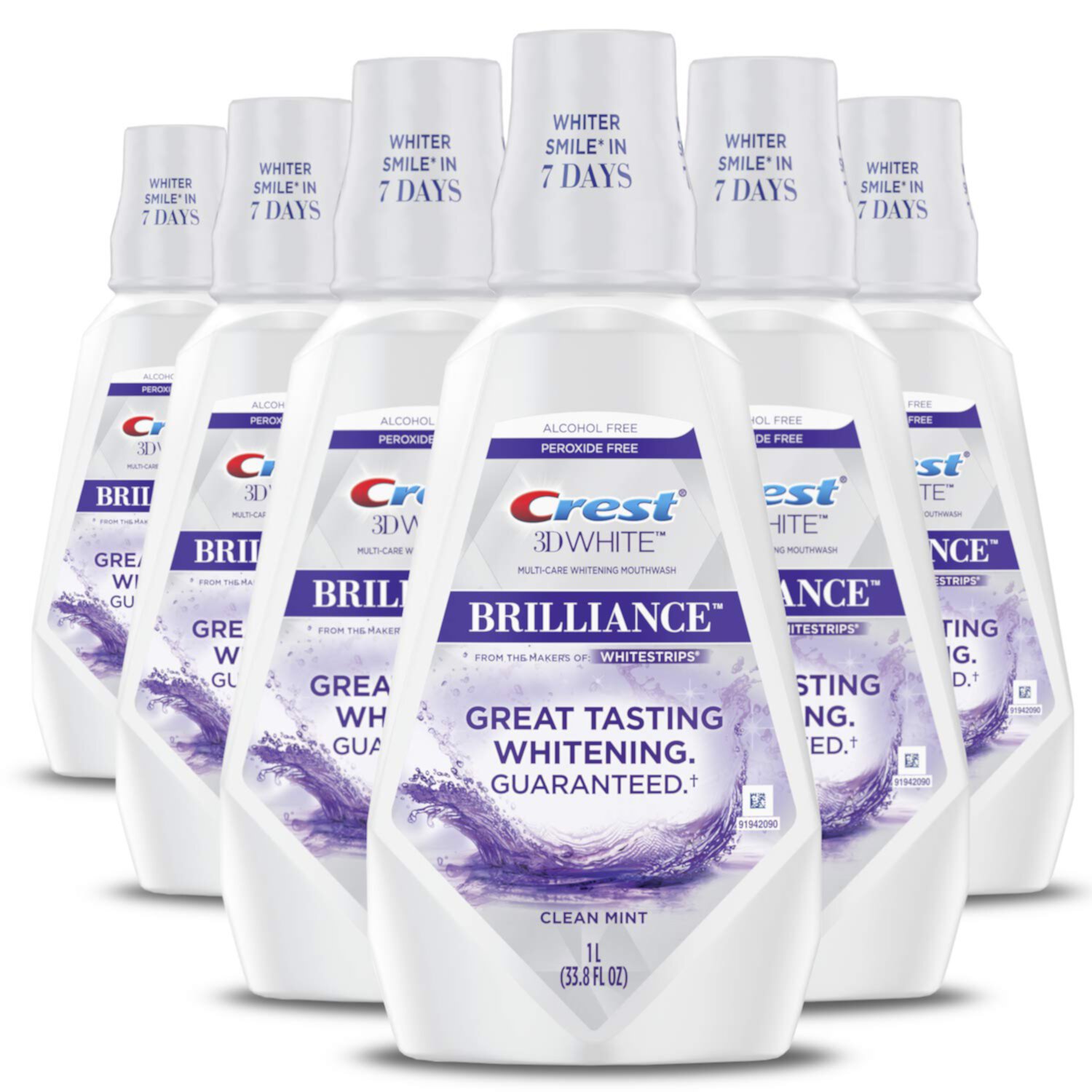 Crest 3D White Brilliance Whitening Mouthwash, Alcohol Free, Clean Mint, 1L (33.7 Fl Oz), Pack Of 6 Crest