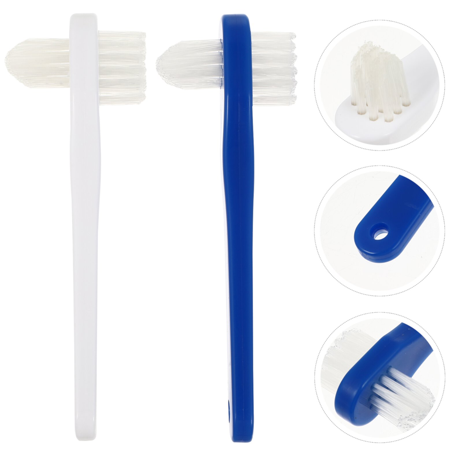 2pcs Dual Heads False Teeth  T-shape Denture Dedicated Tooth Cleaning Tools (White + Blue) Homemaxs