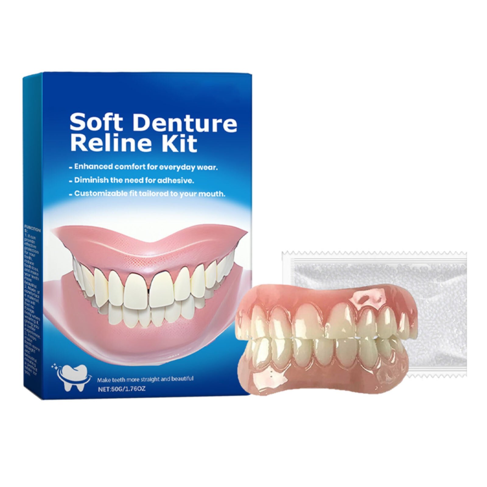 ETCONEN Soft Denture Reline Kit Denture Set Denture Set To Enhance Appearance Comfortable Material Denture Adhesives Soft Denture Reline Kit for Men and Women 65g ETCONEN