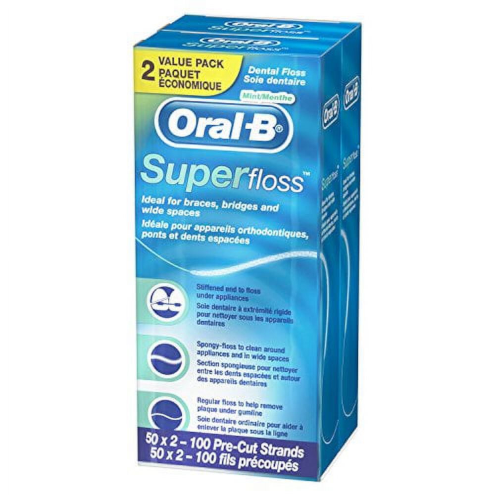 Oral-B Dental Floss for .. Braces, Super Floss Pre-Cut .. Strands, Mint, 50 Count, .. Pack of 2 Visit the Oral-B Store