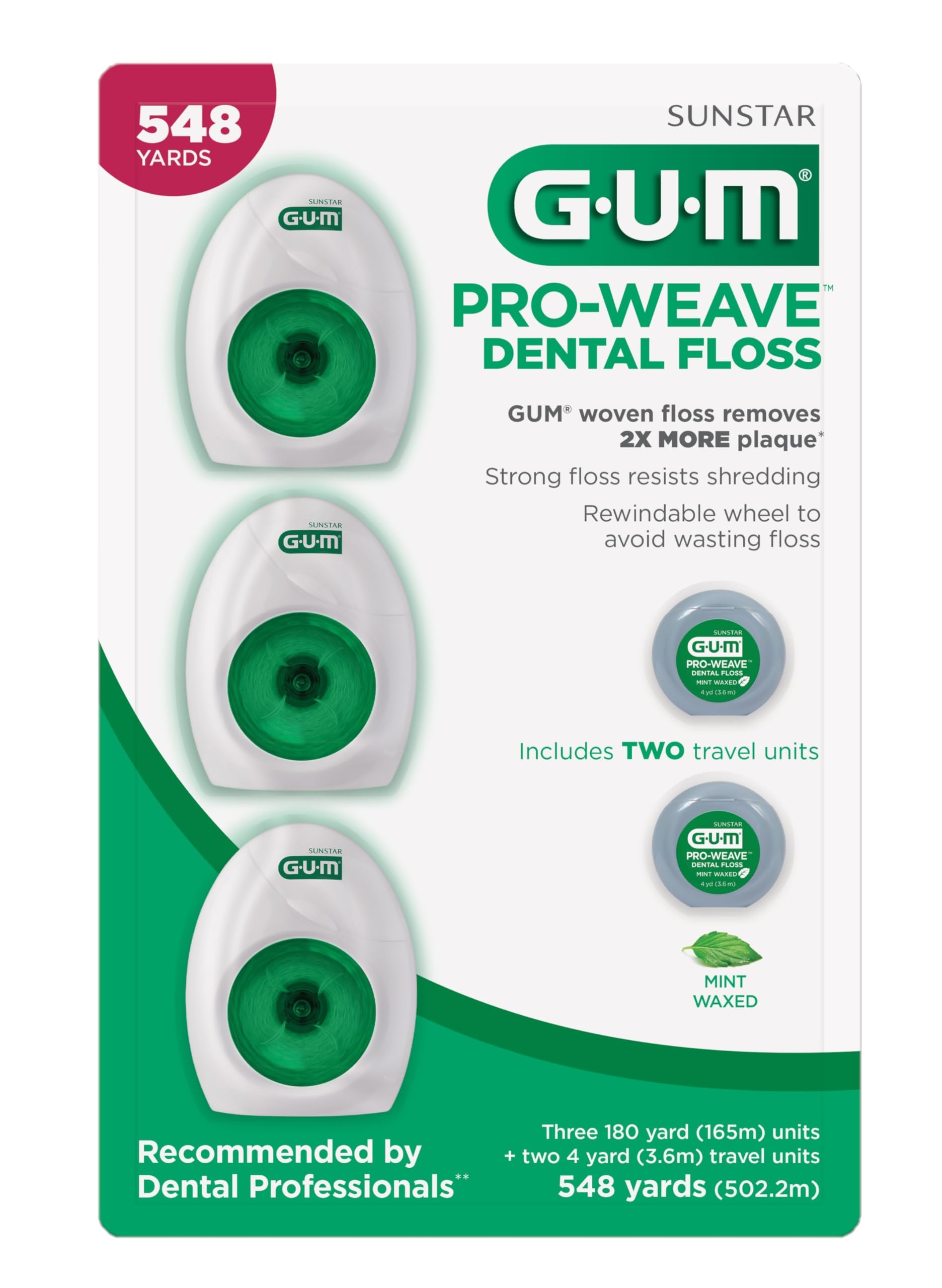 GUM Pro-Weave Woven Dental Floss, Shred Resistant Waxed Floss, Mint Flavored, 3 Count + 2 Travel Units C3 Visit the GUM Store