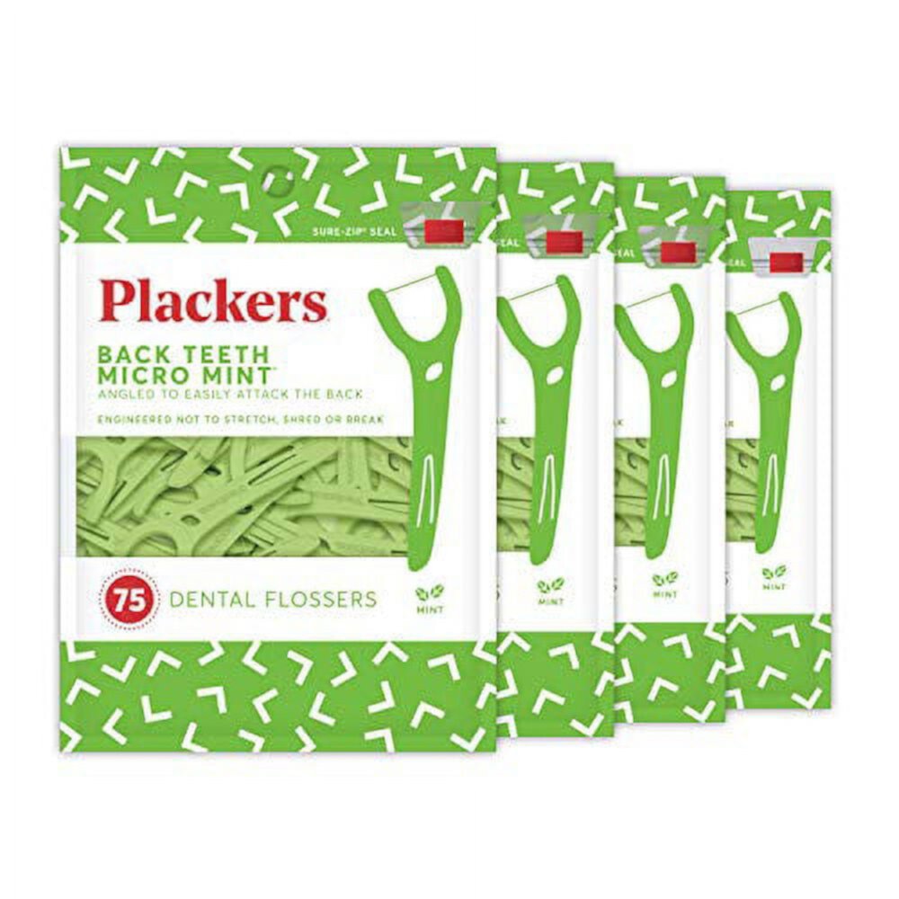 Plackers Back Teeth Micro Mint Dental Floss Picks, 75 Count (Pack of 4) Visit the Plackers Store