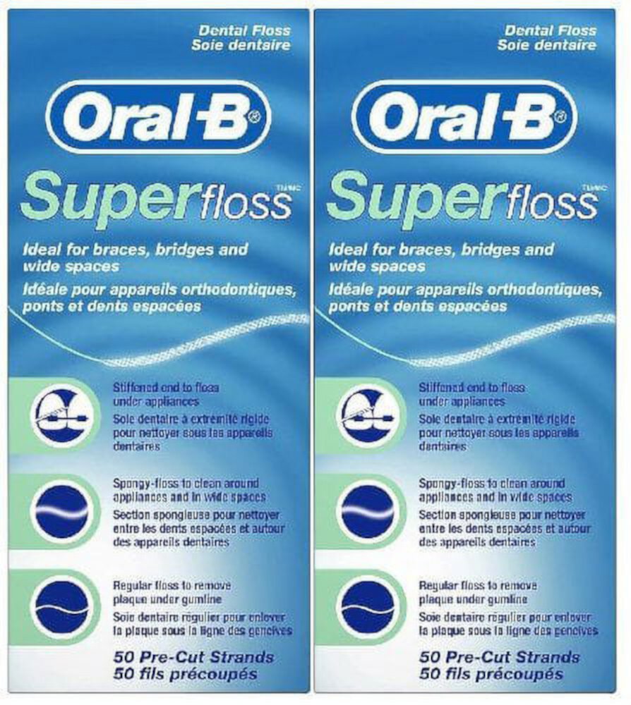 Oral-B Super Floss Mint Dental Floss for Braces Bridges - 50 Strips (2-Pack) Visit the Oral-B Store