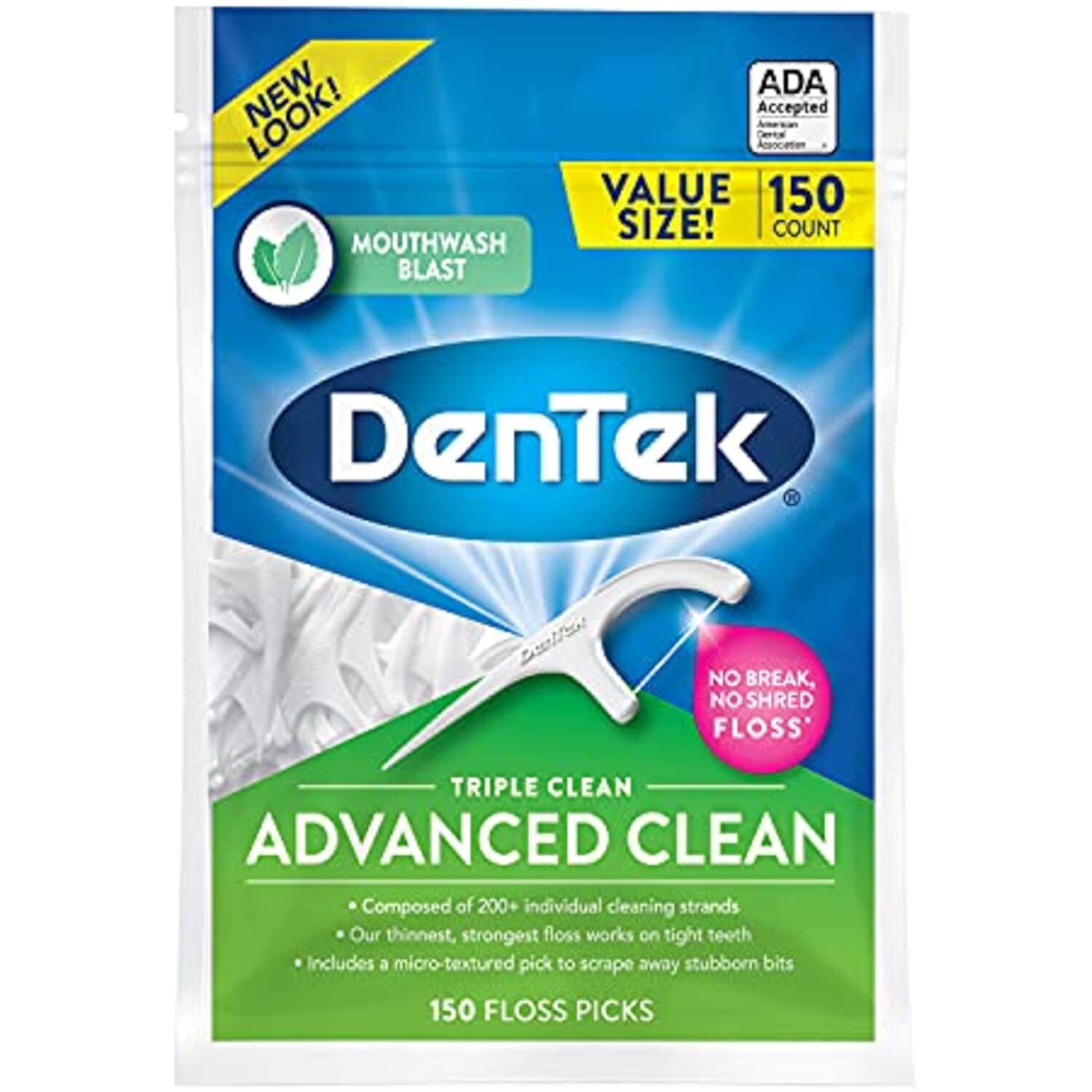 Dentek Triple Clean Advanced Clean Floss Picks, No Break & No Shred Floss, 150 Count Visit the DenTek Store