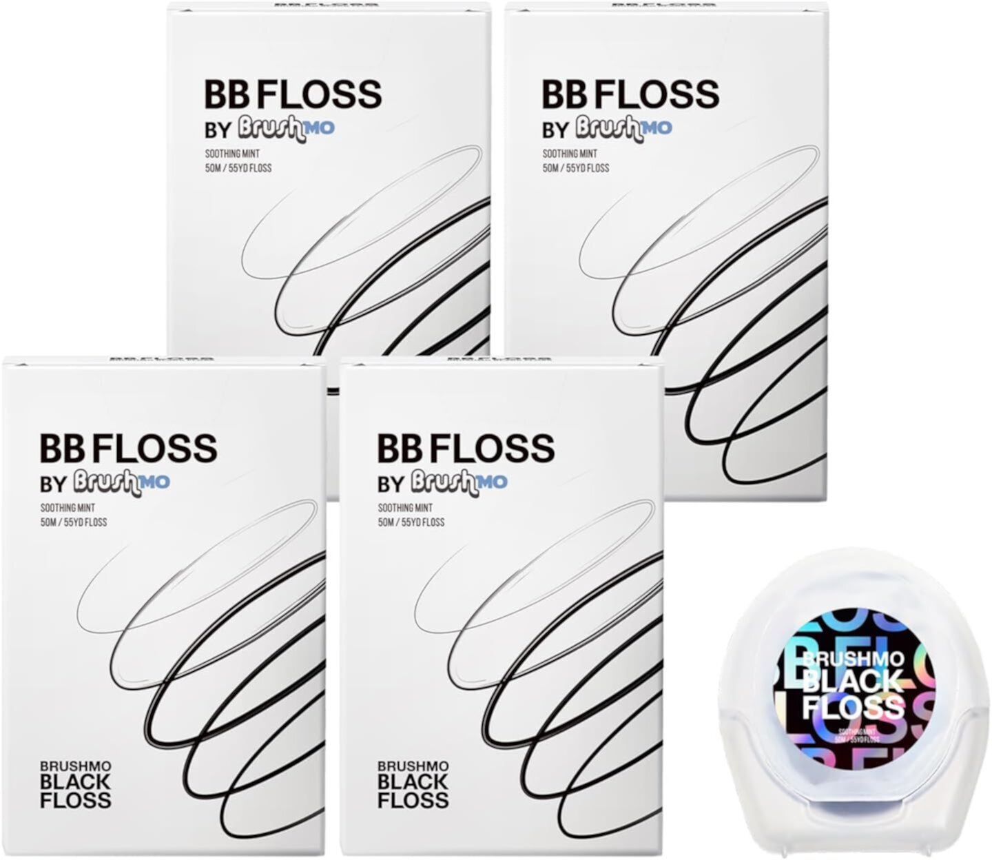 Brushmo Black Floss (BB Floss) Expanding Dental Floss, Dentist/Engineer-Designed, Deep Clean, Shred Resistant, All Natural Microcrystalline Waxed, Non-Toxic PTFE & PFAS Free Floss, 3 Spools (165 yd) Brushmo