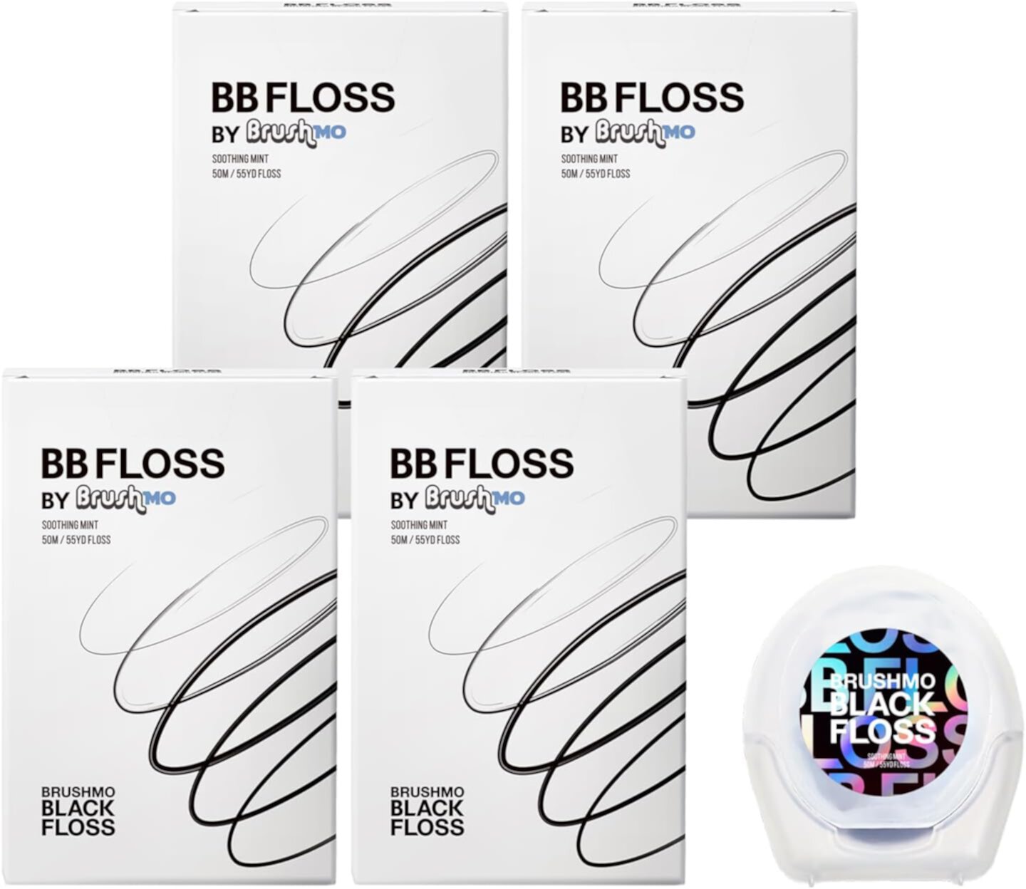 Brushmo Black Floss (BB Floss) Expanding Dental Floss, Dentist/Engineer-Designed, Deep Clean, Shred Resistant, All Natural Microcrystalline Waxed, Non-Toxic PTFE & PFAS Free Floss, 4 Spools (220 yd) Visit the Brushmo Store