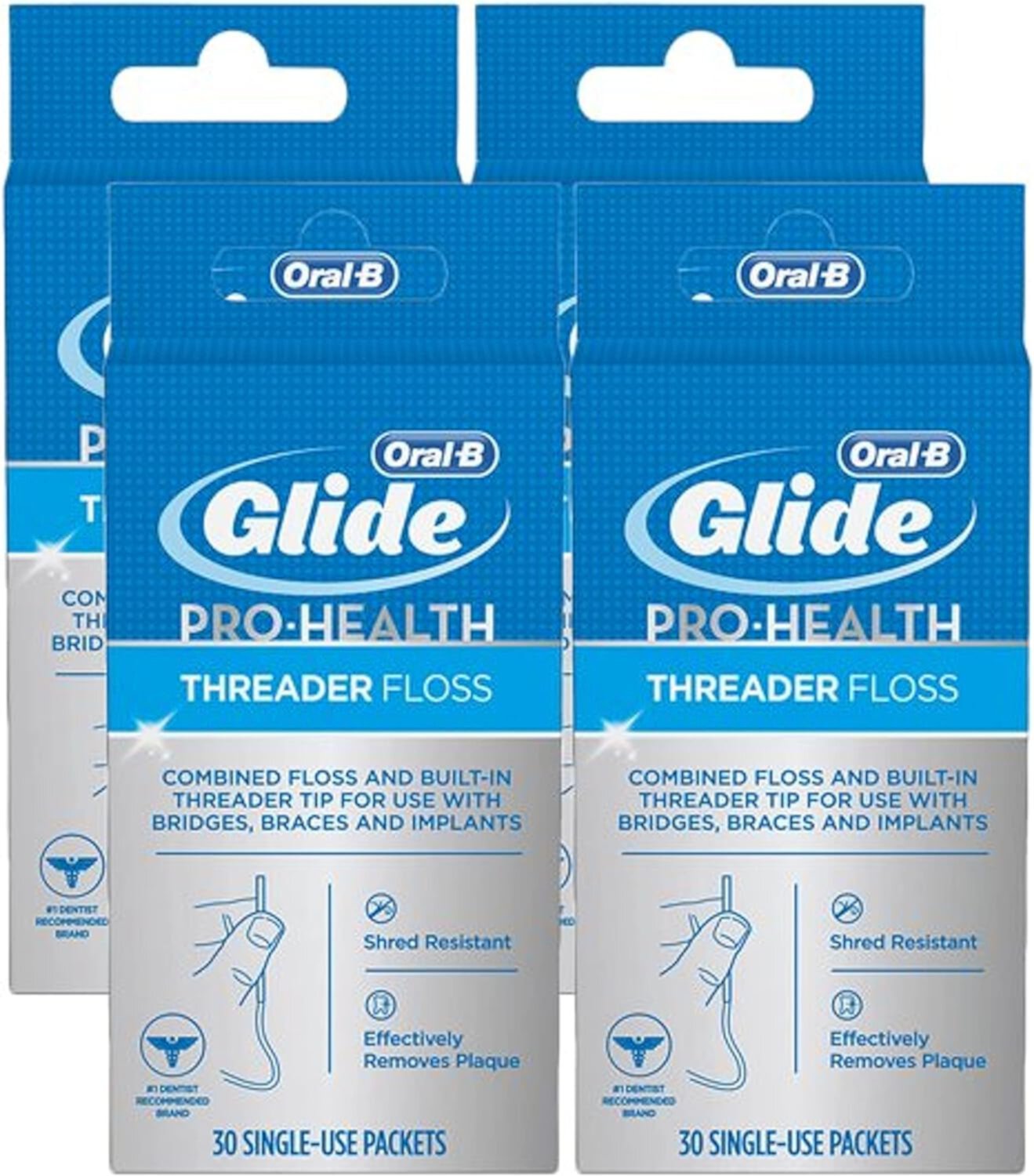 Glide Threader Floss, 30-Count Boxes of Single-Use Packets (Pack of 4) 30 Count (Pack of 4) Visit the Oral-B Store