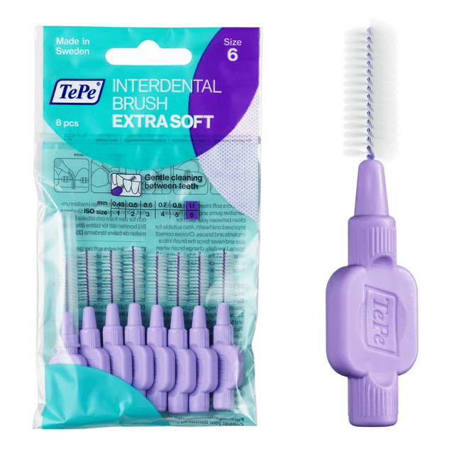 TePe Interdental Brush Extra Soft, Supersoft Dental Brush for Teeth Cleaning, Pack of 8, 0.8 mm, Large Gaps, Green, Size 5 TEPE