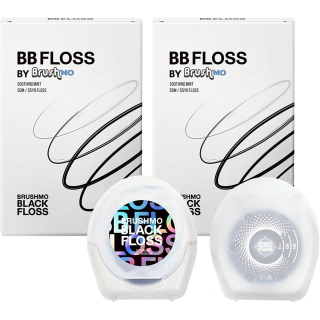 Brushmo Black Floss (BB Floss) Expanding Dental Floss, Dentist/Engineer-Designed, Deep Clean, Shred Resistant, All Natural Microcrystalline Waxed, Non-Toxic PTFE & PFAS Free Floss, 2 Spools (110 yd) Brushmo