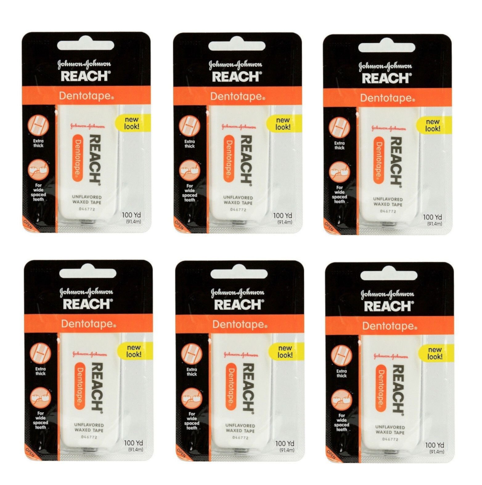 6 PACK Reach Dentotape Unflavored Extra Thick Waxed Tape 100 Yards. Dental Floss Reach