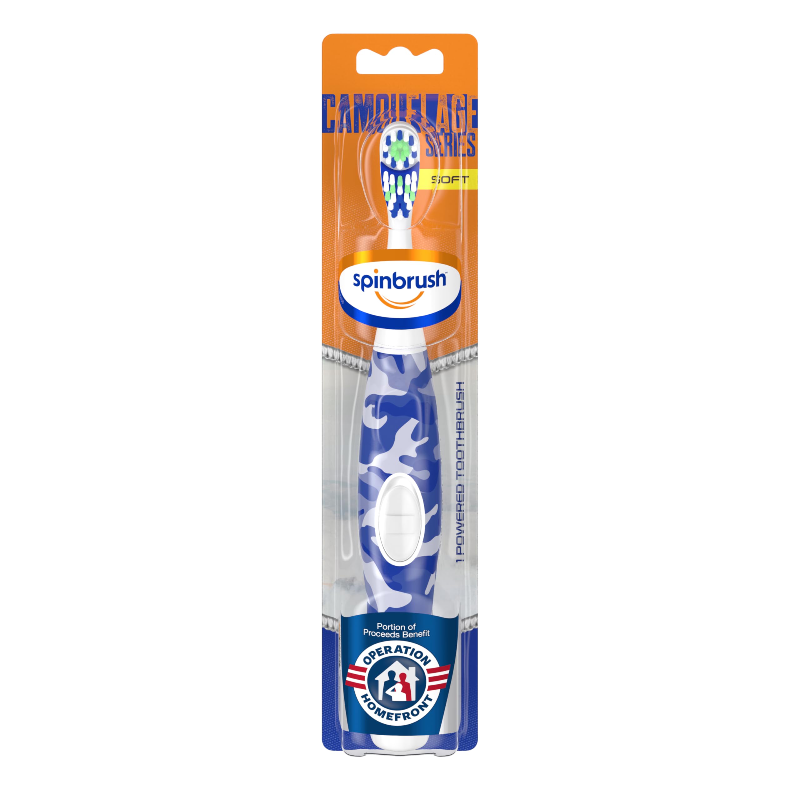 Arm & Hammer Spinbrush Camouflage Series Spinbrush, Soft, Electric Battery Toothbrush, 1 ct, Color May Vary C7 Arm & Hammer