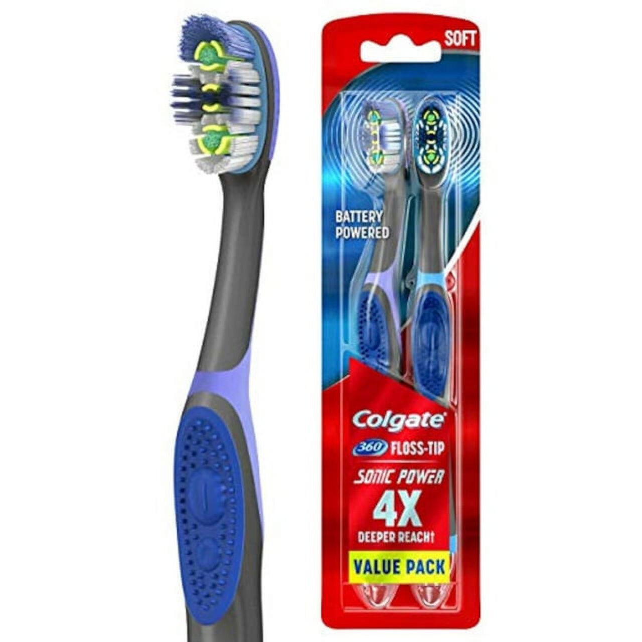 Colgate 360 Sonic Battery Power Electric Toothbrush With Floss-Tip Bristles And Tongue And Cheek Cleaner, Soft - 2 Count Visit the Colgate Store