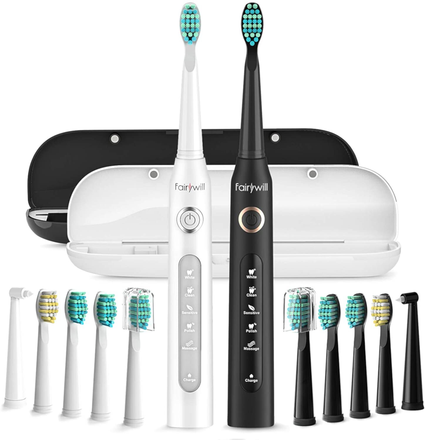 Sonic Electric Toothbrushes Lot 2 Packs Black & White with 5 Modes Rechargeable 10 Brush Heads Deep Clean with 2 Travel Case Smart Timer,IPX7 Waterproof Unbrand