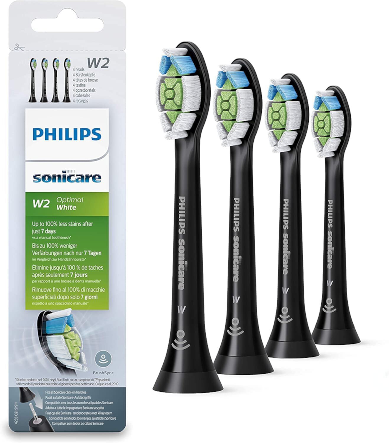 (Pack of 2)PhilipSonicare Optimal Whitening White BrushSync Heads (Compatible with All PhilipSonicare Handles), 8 Count Compatible