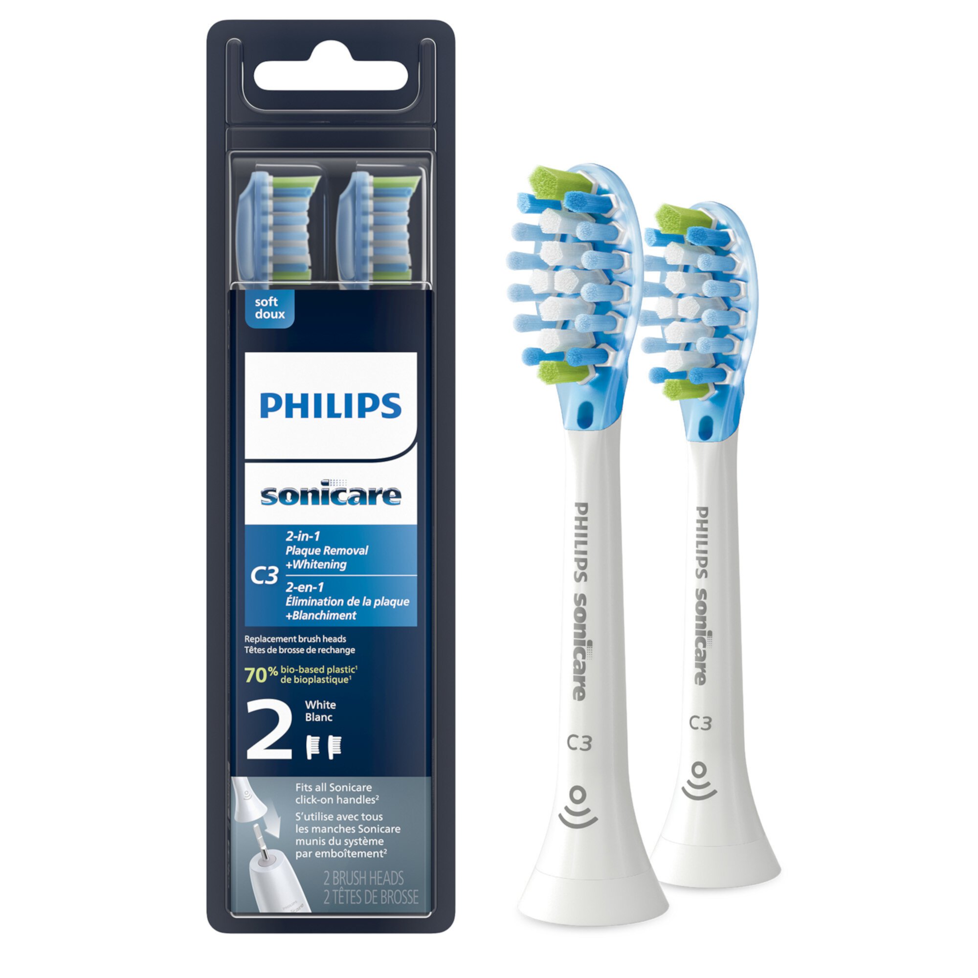 Philips Sonicare 2-In-1 Plaque Removal + Whitening (C3) Replacement Toothbrush Heads, HX9042/65, Smart Recognition, White 2-pk Visit the Sonicare Store