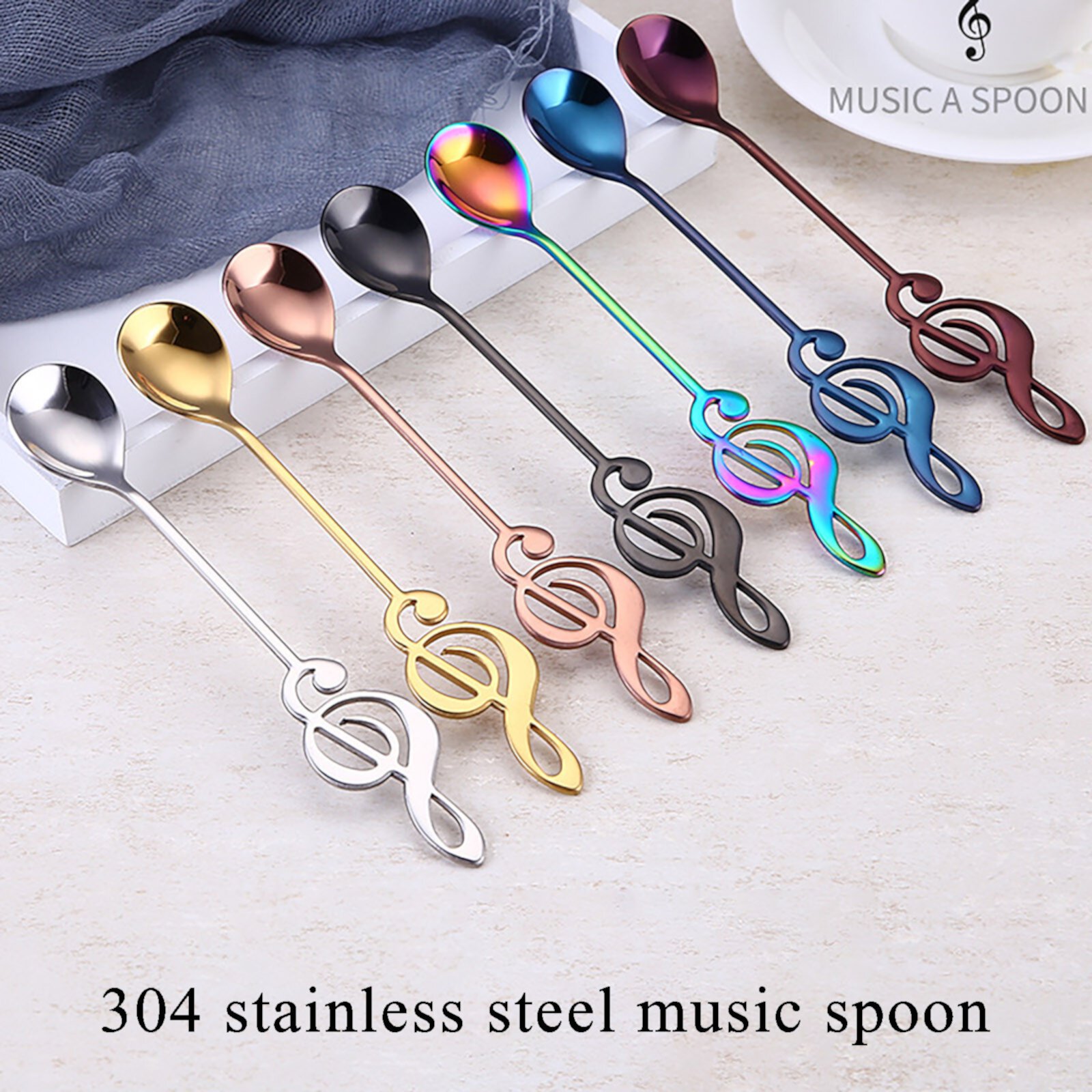 ZUBKTE Ice-Cream Scoop Music Stainless Steel Spoon Dessert Spoon Teaspoon Music Bar Spoon ZUBKTE