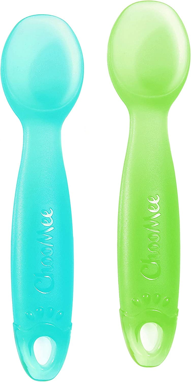 ChooMee Silicone Baby Spoons | 4 Months +, First Stage Baby Led Weaning and Self Feeding | Soft Spoon with Firm Handle | Designed in USA, BPA Free, Premium grade Platinum Silicone | 2 CT ChooMee