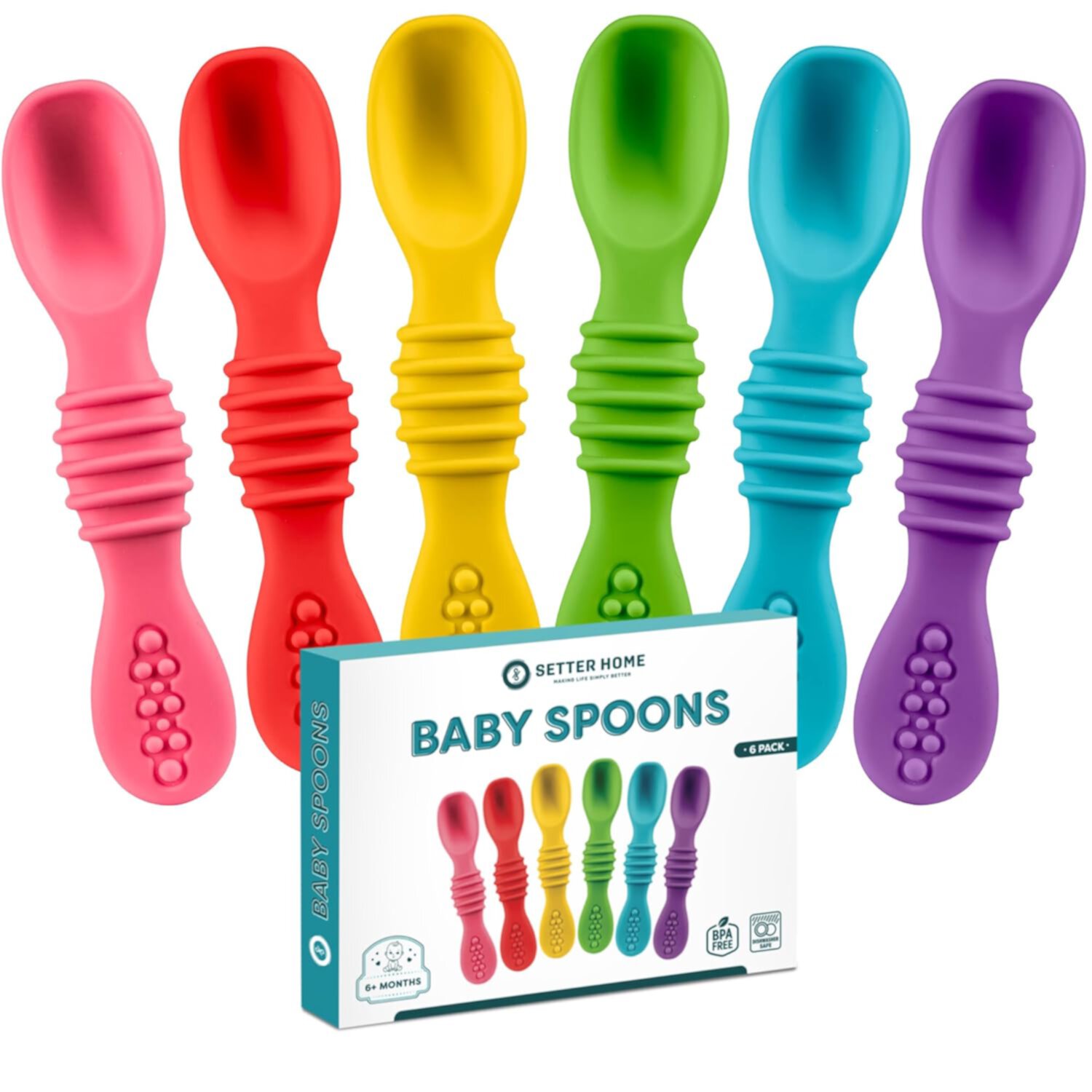 Soft Silicone Baby Spoons, Self-Feeding Spoons for Babies 6-12 Months, Dishwasher-Safe Soft Tip, Ergonomic Training Spoons SETTER HOME