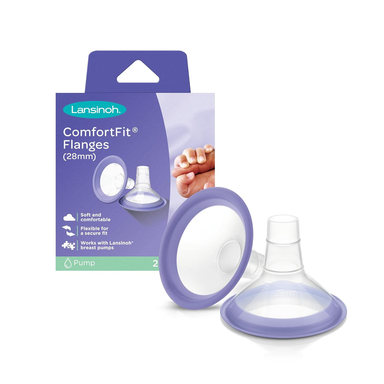 Lansinoh ComfortFit Breast Pump Flanges, Size 28mm, 2 Count Lansinoh