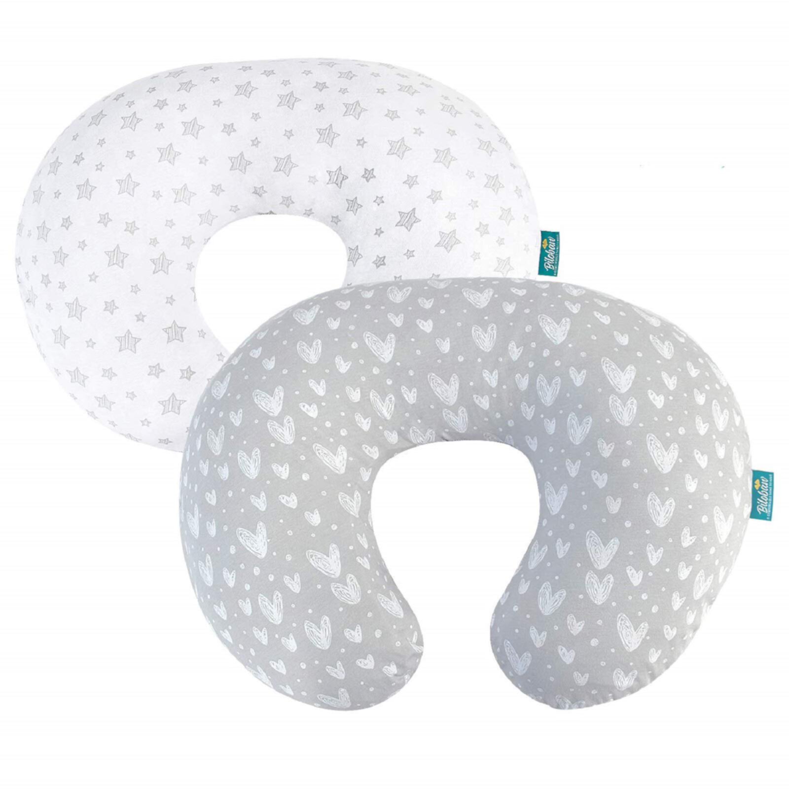 Nursing Pillow Cover 2 Pack Compatible with Boppy Pillow, 100% Jersey Cotton with Large Zipper Super Soft & Breathable & Skin Friendly for Moms/Kids, Grey & White Biloban