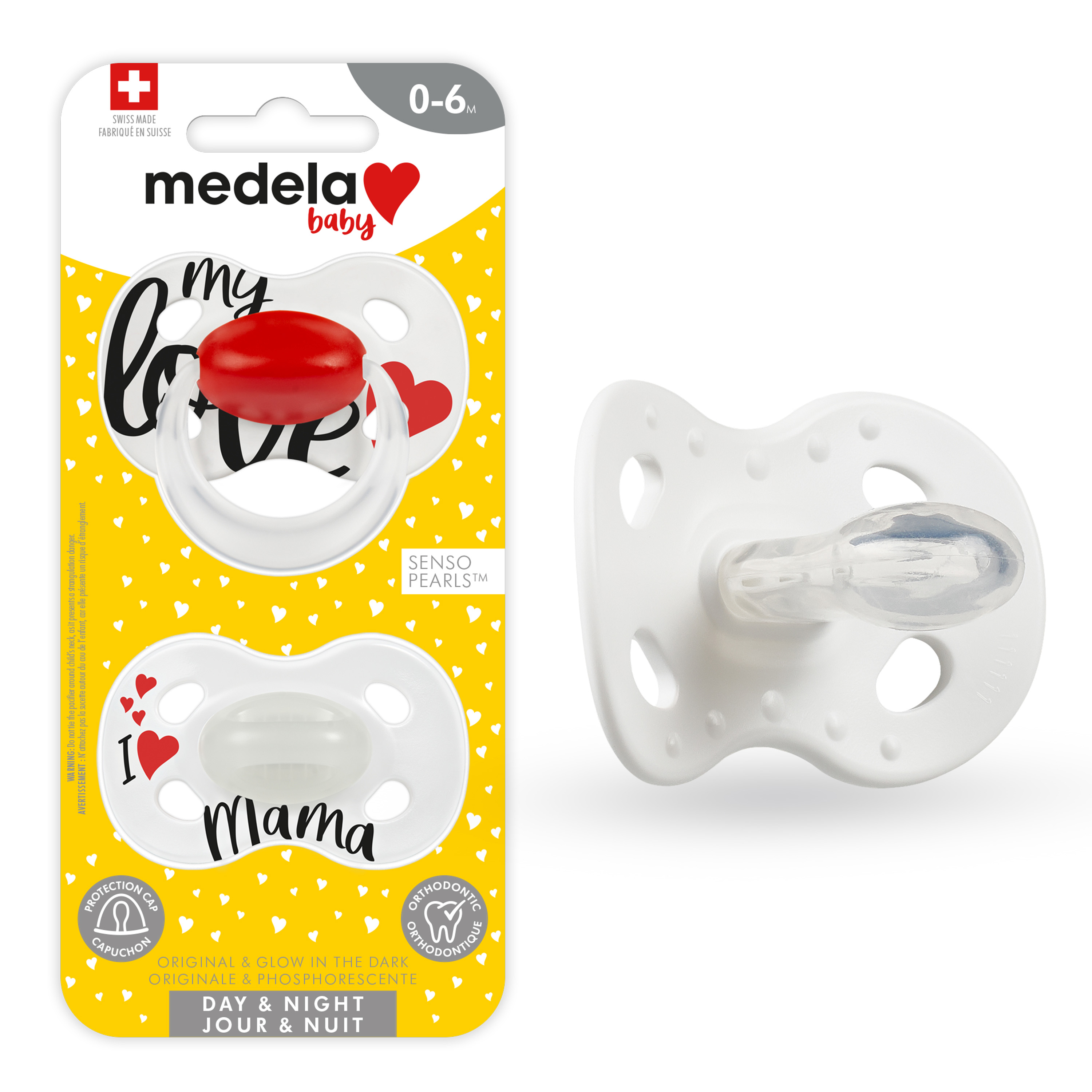 Medela 0-6 Month Pacifier, Day and Night Pack, Glow in Dark, White Red Black, Included Case, BPA Free, 101042907, 2 Pack Medela