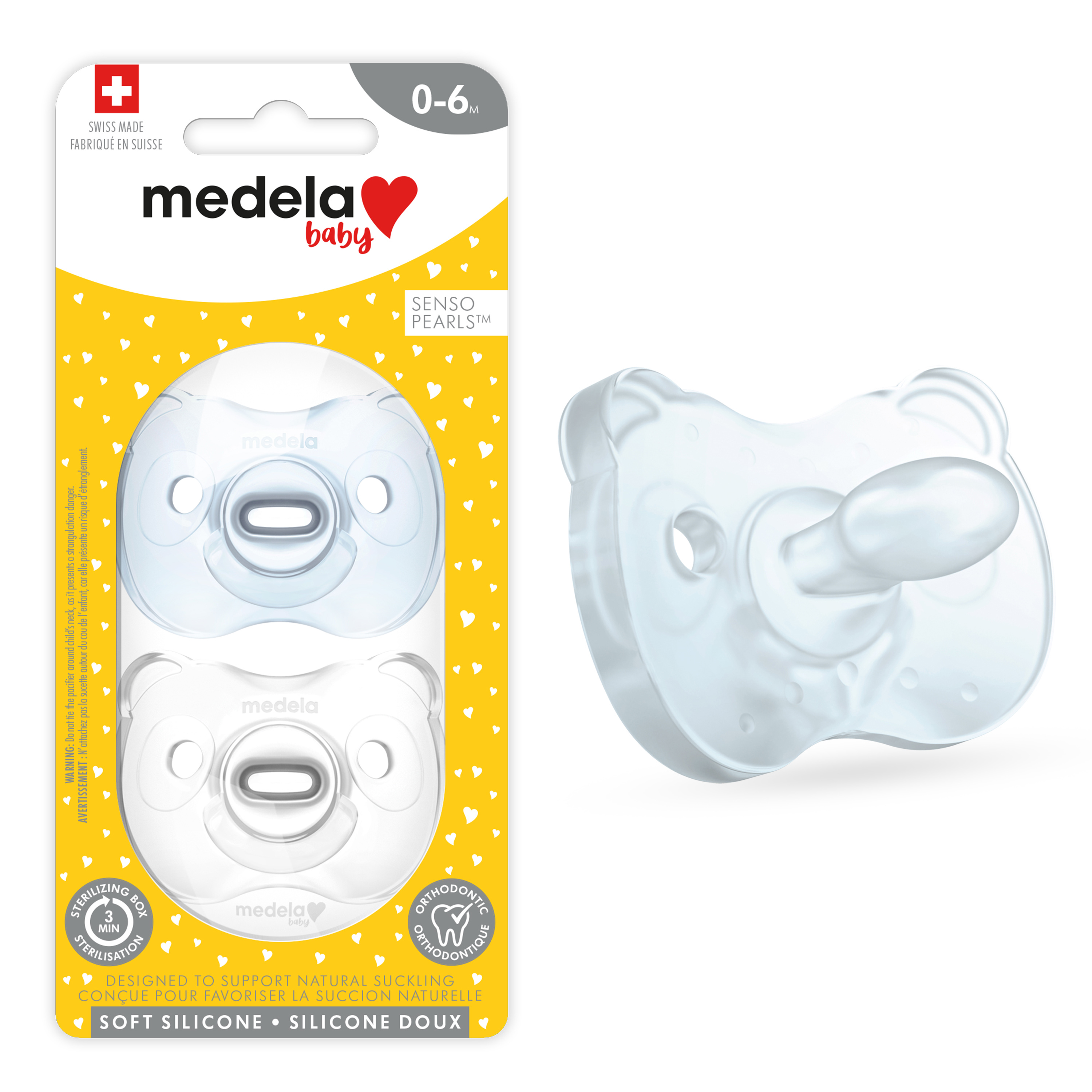 Medela Baby Pacifier, Blue and Clear, 0-6 Months with Sterilizing Case, 2-Pack, Soft Silicone, BPA-Free, Designed for Breastfeeding Babies, Supports Natural Suckling Medela