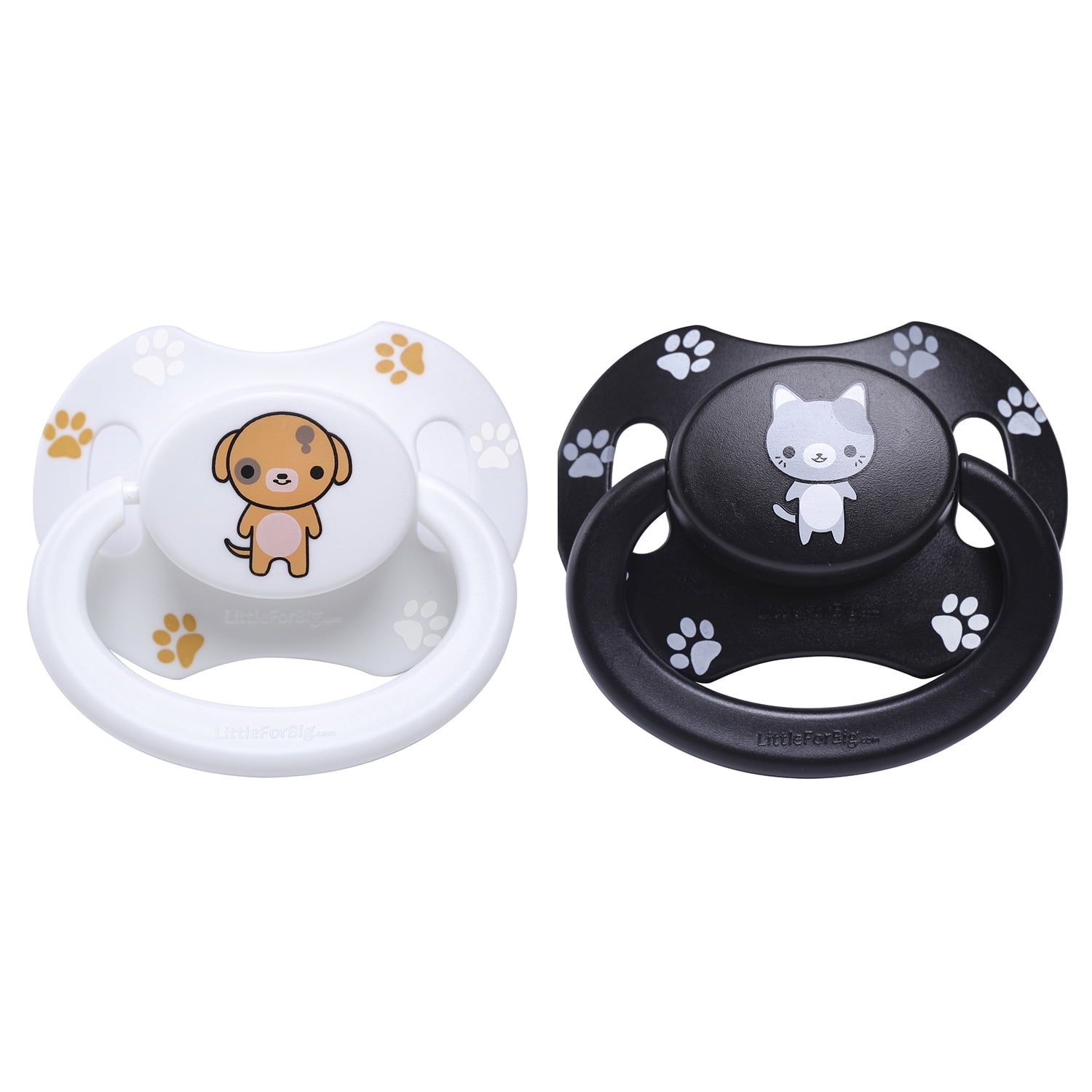 Littleforbig Bigshield Generation-II Adult Sized Pacifier Printed Set - Black Kitty and White Puppy Littleforbig