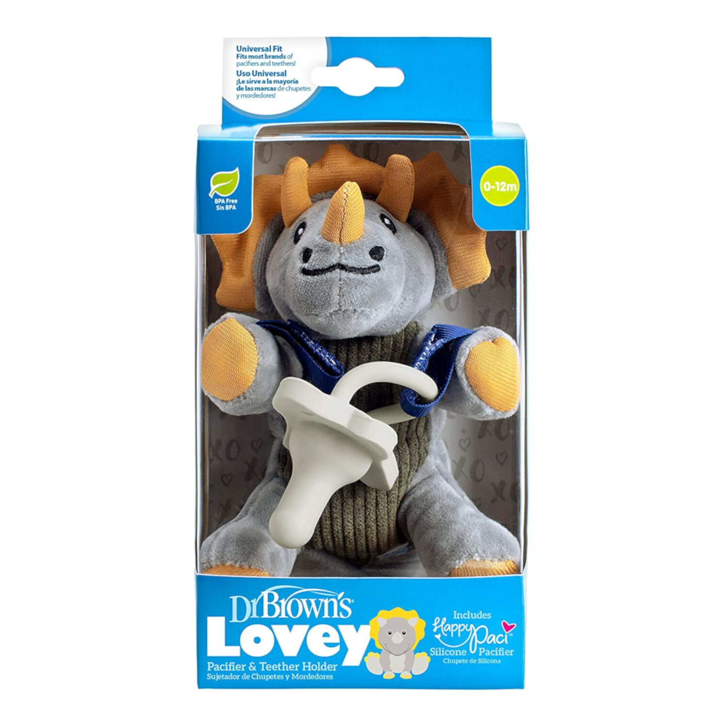 Dr. Brown's Teddy the Triceratops Lovey with Aqua One-Piece Pacifier, 0-6m Visit the Dr. Brown's Store