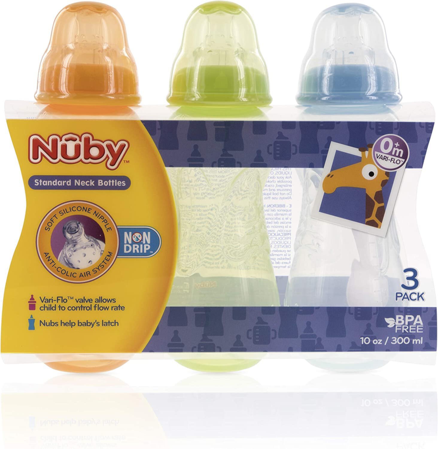 Nuby Non-Drip 3-Stage Wide Neck Bottle to Cup, 8 Ounce Orange/Green/Aqua NUBY