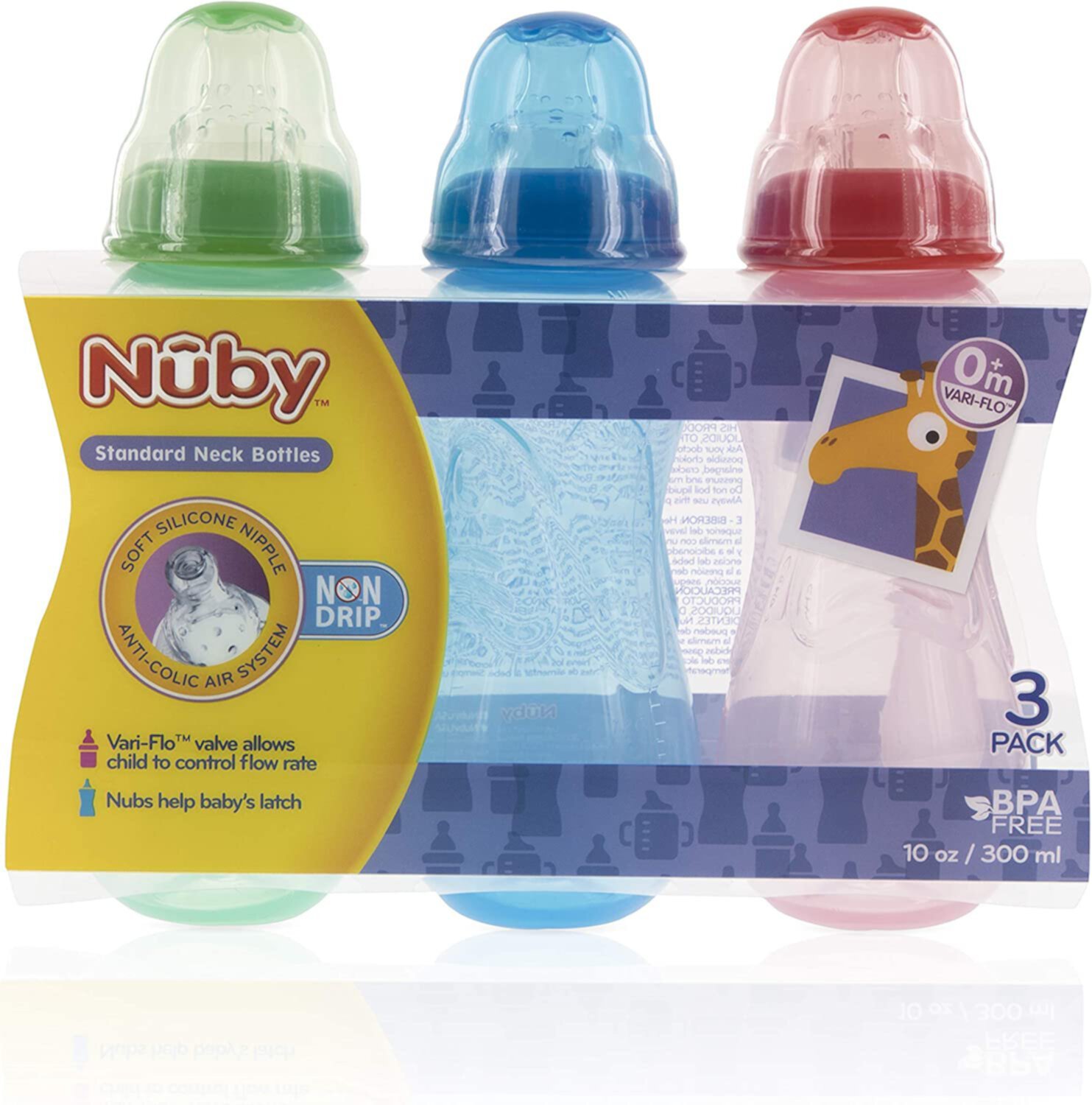 Nuby Non-Drip 3-Stage Wide Neck Bottle to Cup, 8 Ounce Red/Blue/Green NUBY