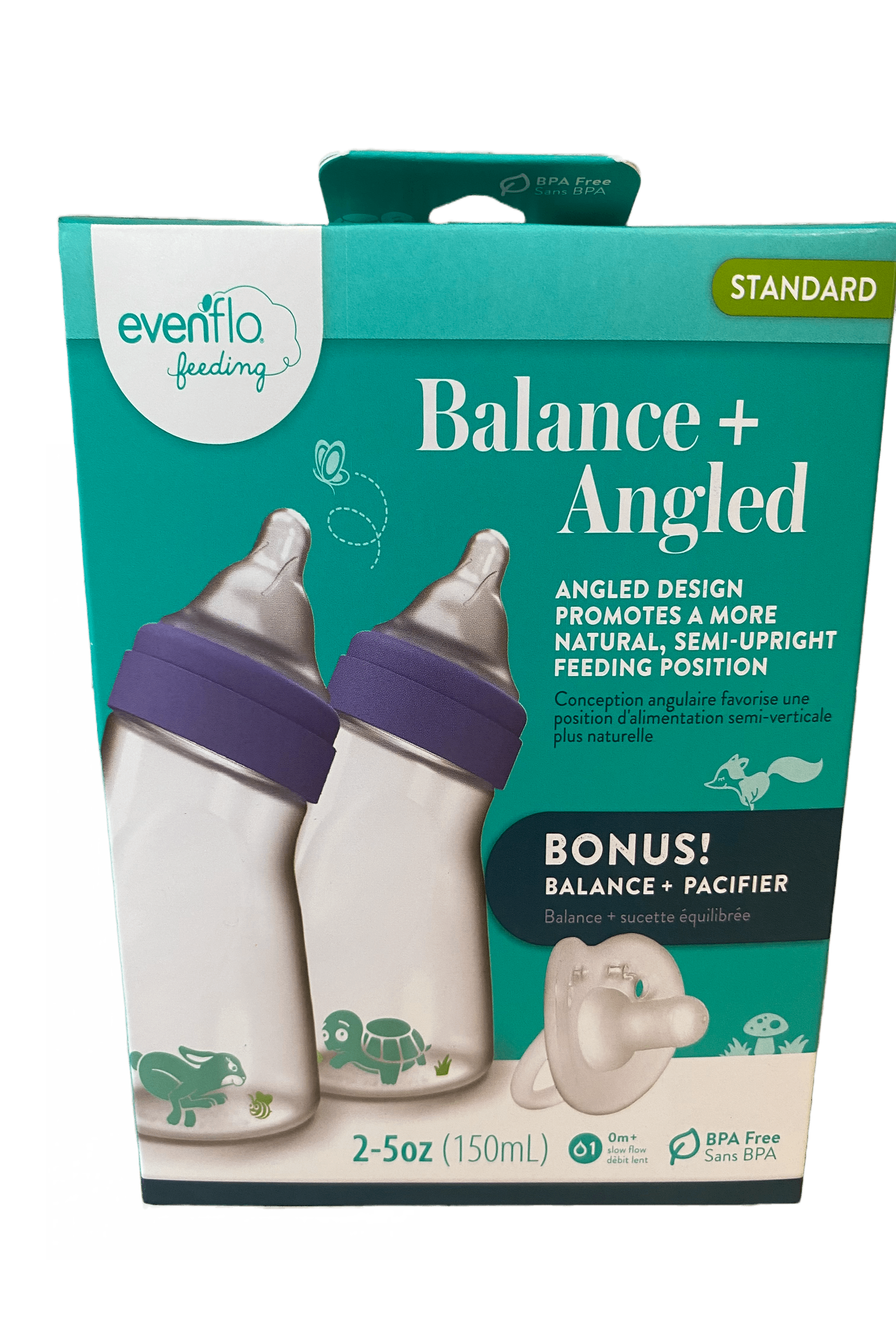 Evenflo Balance+ Angled Bottle 5oz 2pk with Pacifier Evenflo