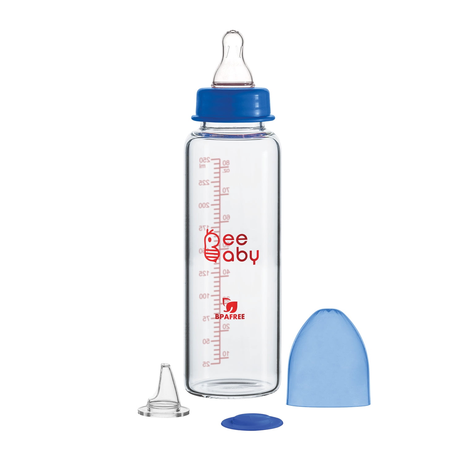 BeeBaby Options+ Anti-colic Glass Bottle to Sippy Glass Bottle Starter Kit, 8oz./250ml. -Blue BeeBaby