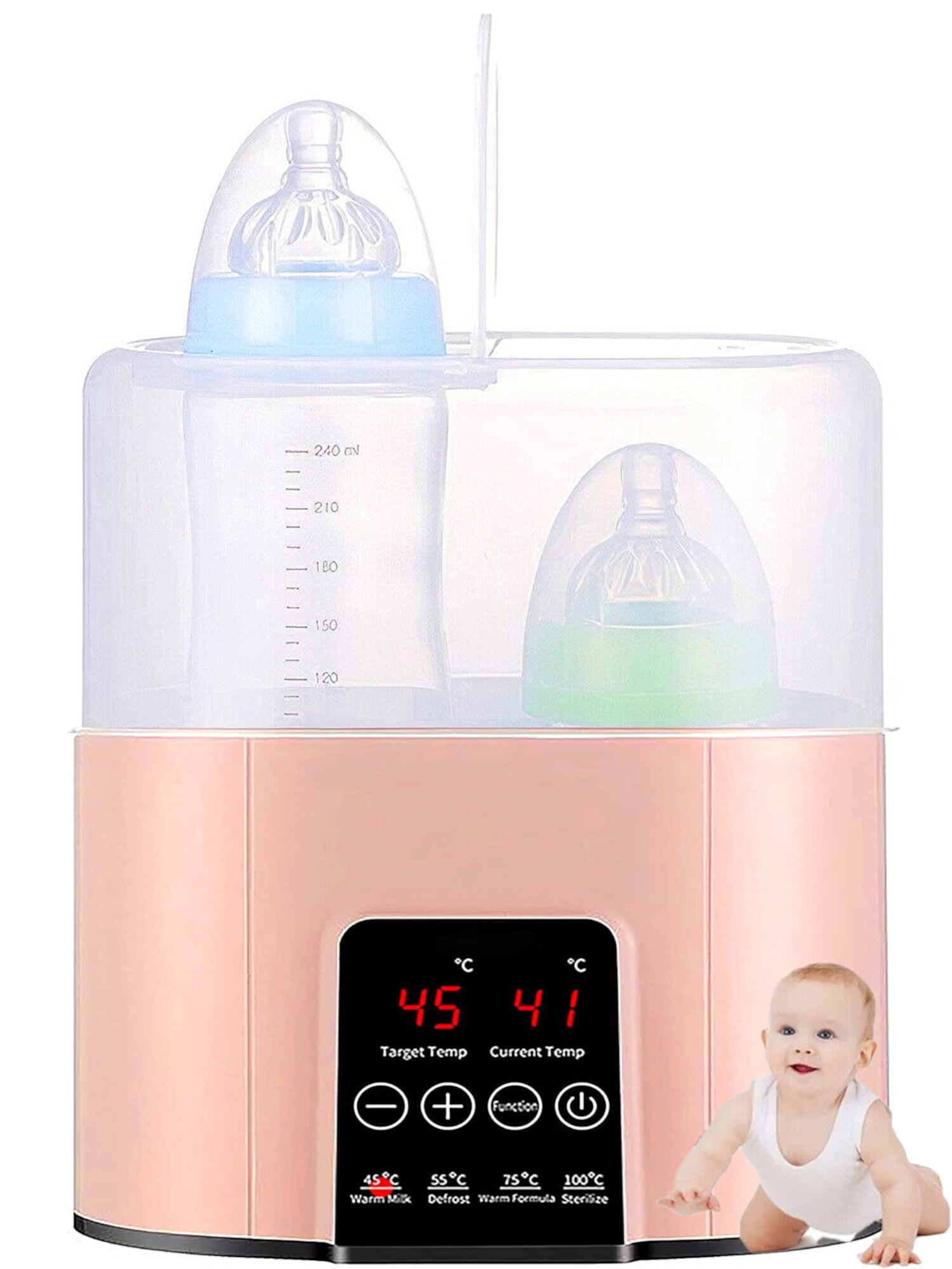 Babyltrl Baby Bottle Warmer,Portable Fast Milk Warmer with Smart Temp Control,Food Heater for Breastmilk & Formula,Easy Clean,Pink BABYLTRL