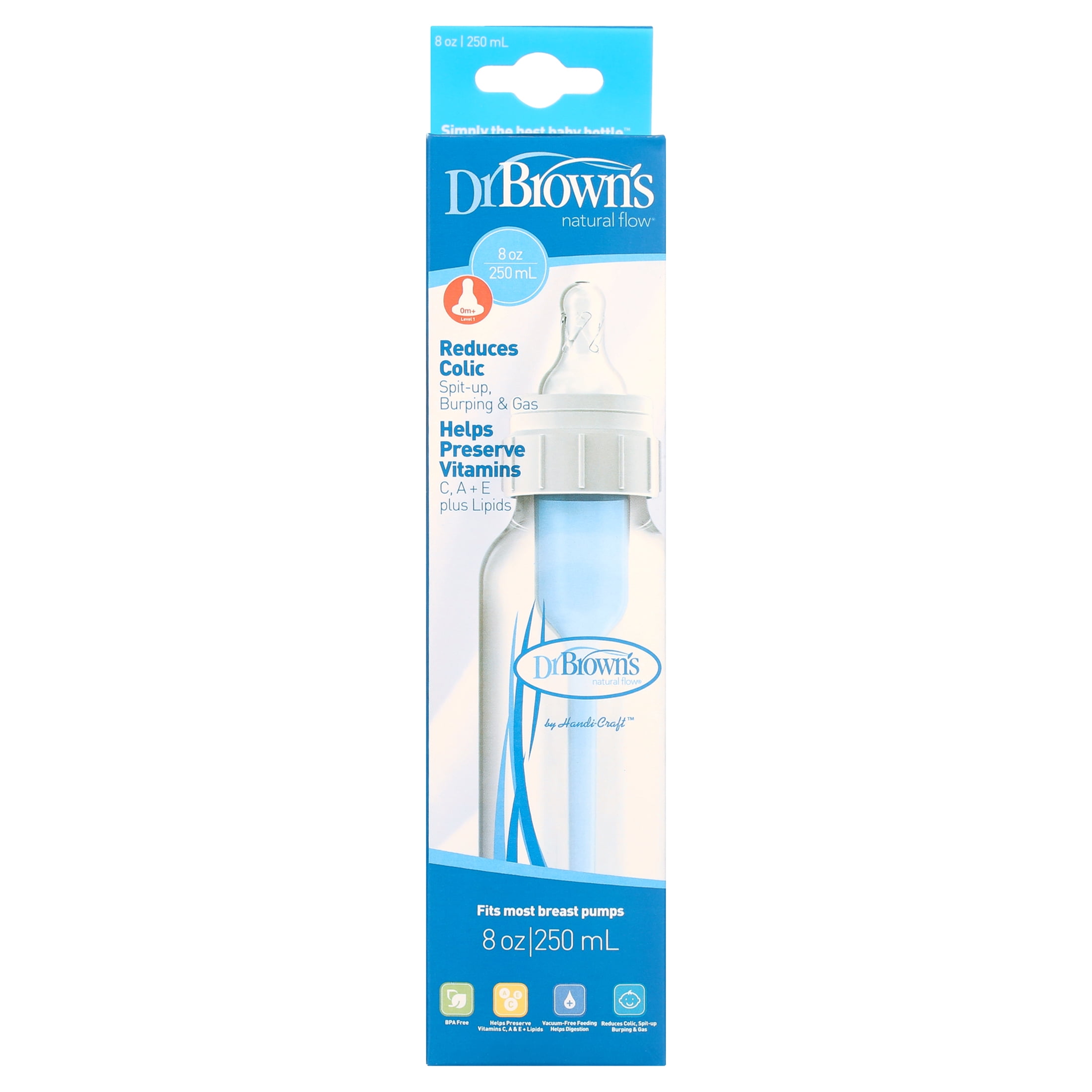 ***Discontinued***Dr. Brown’s Natural Flow Anti-Colic Baby Bottle, Level 1 Slow Flow Nipple, 4oz, 1 Pack, 0m+ Dr. Brown's