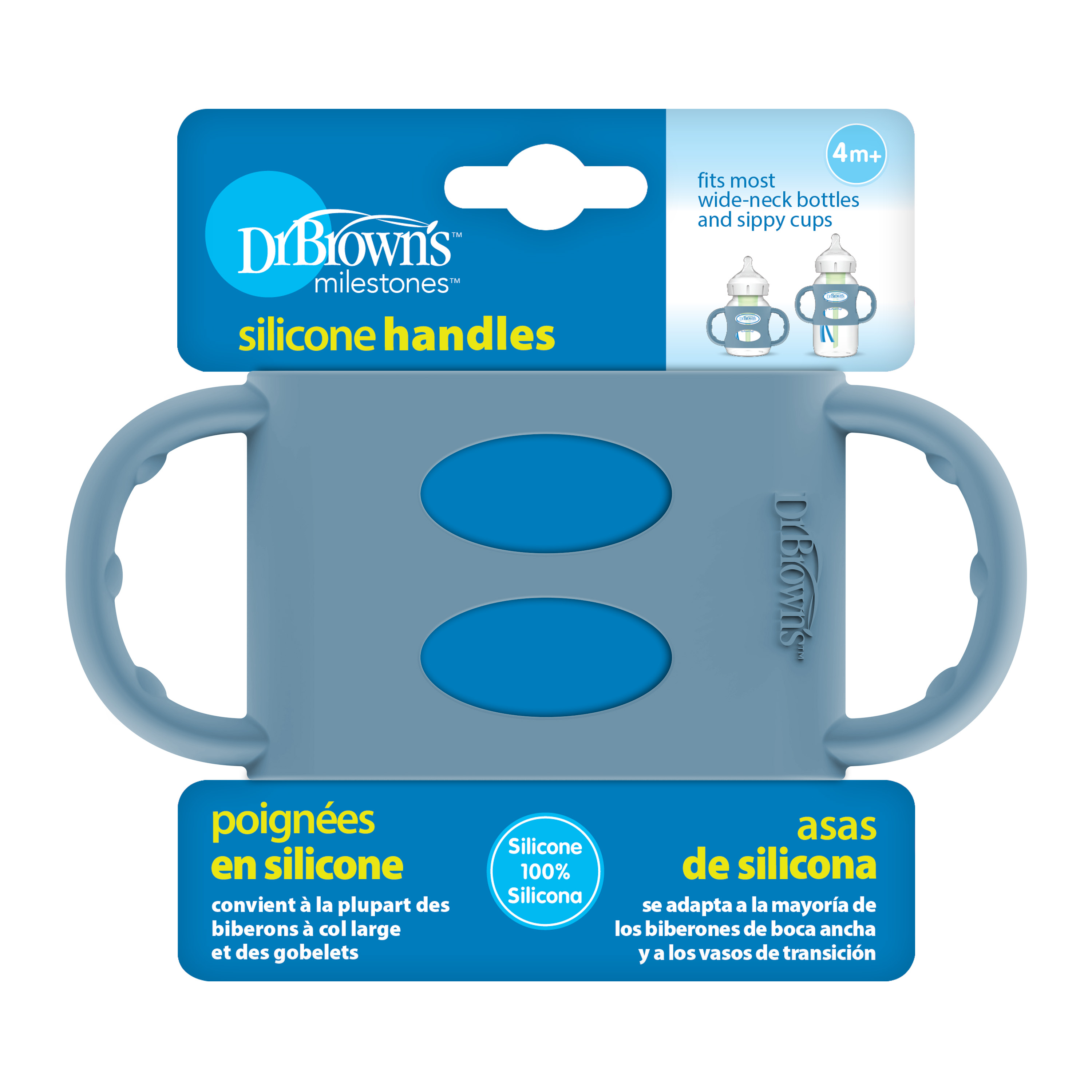 Dr. Brown's Milestones 100% Silicone Baby Bottle Handles, 4m+, Wide-Neck, Light Blue, 1 Pack Visit the Dr. Brown's Store