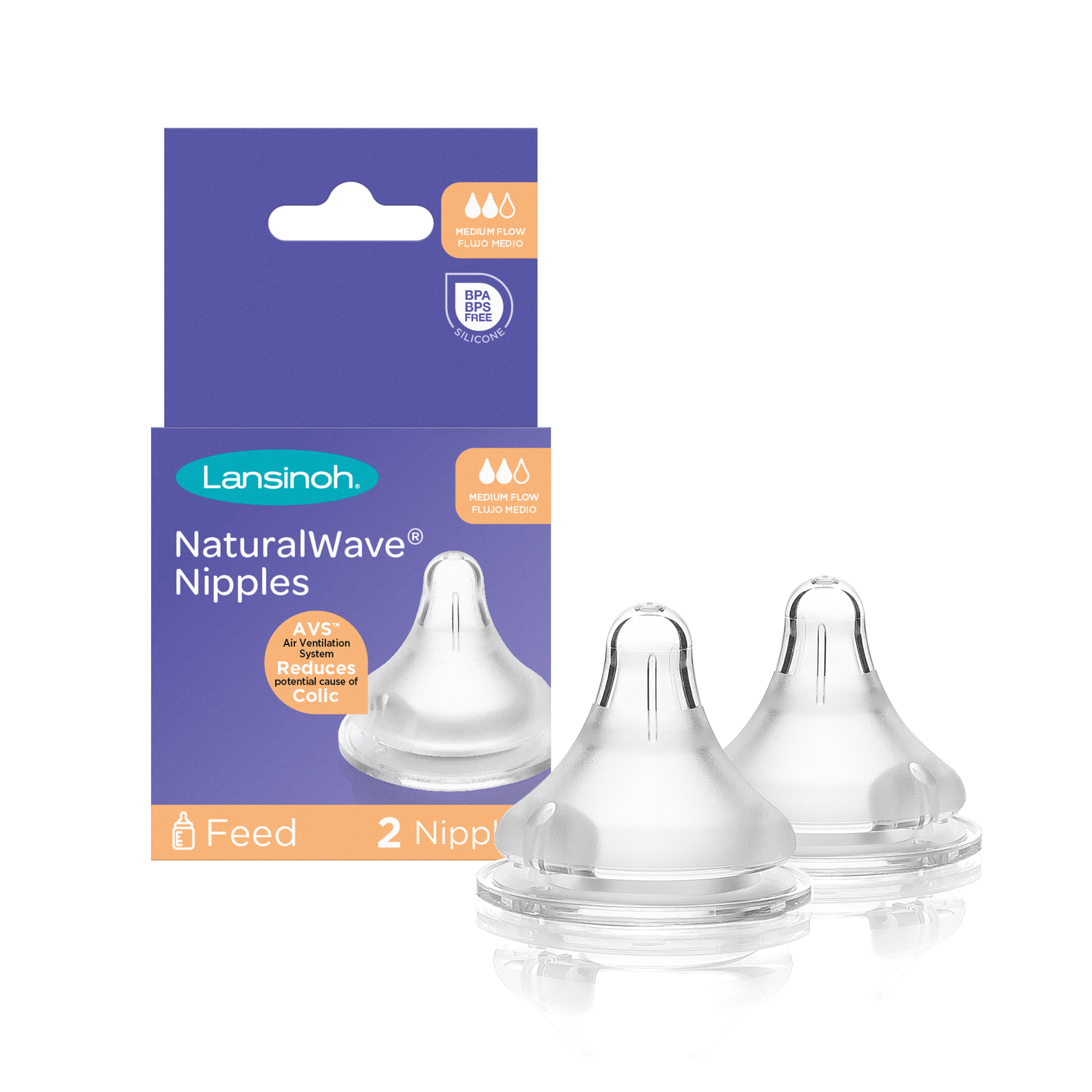 Lansinoh NaturalWave Baby Bottle Nipples, Anti Colic, Medium Flow, Size M, 2 Count Lansinoh