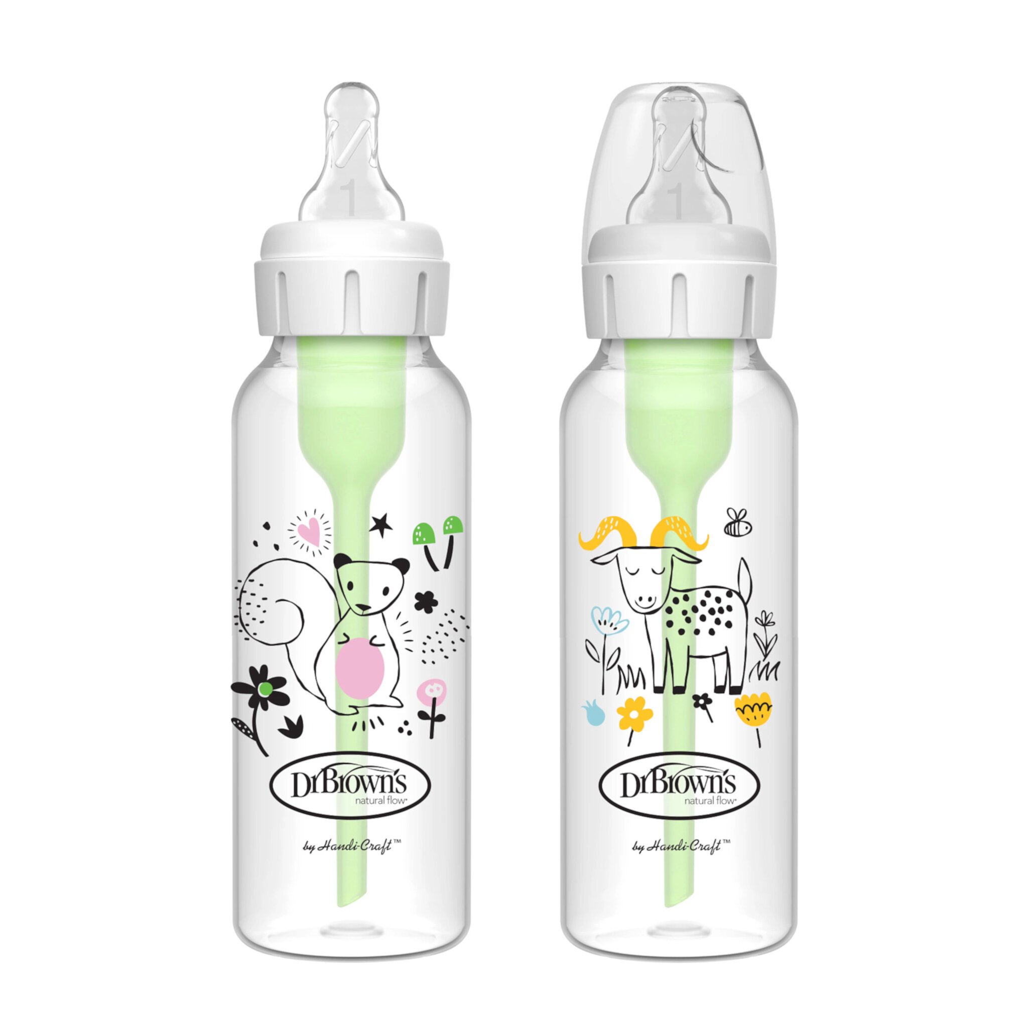 Dr. Brown's Natural Flow Anti-Colic Options+ Narrow Baby Bottle, Squirrel/Goat, 8oz/250ml, 0m+, 2 Pack Visit the Dr. Brown's Store