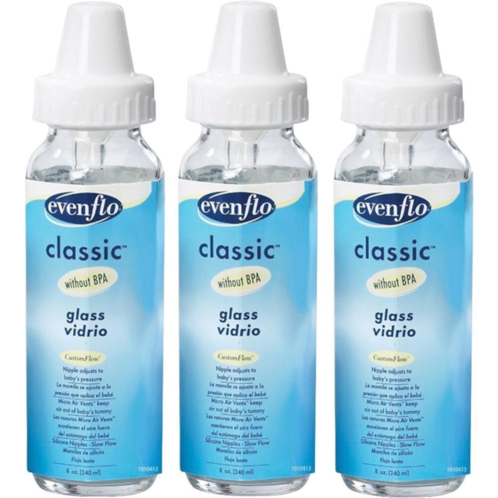 Evenflo 3 Pack Classic Glass Bottle, 8-Ounce Evenflo