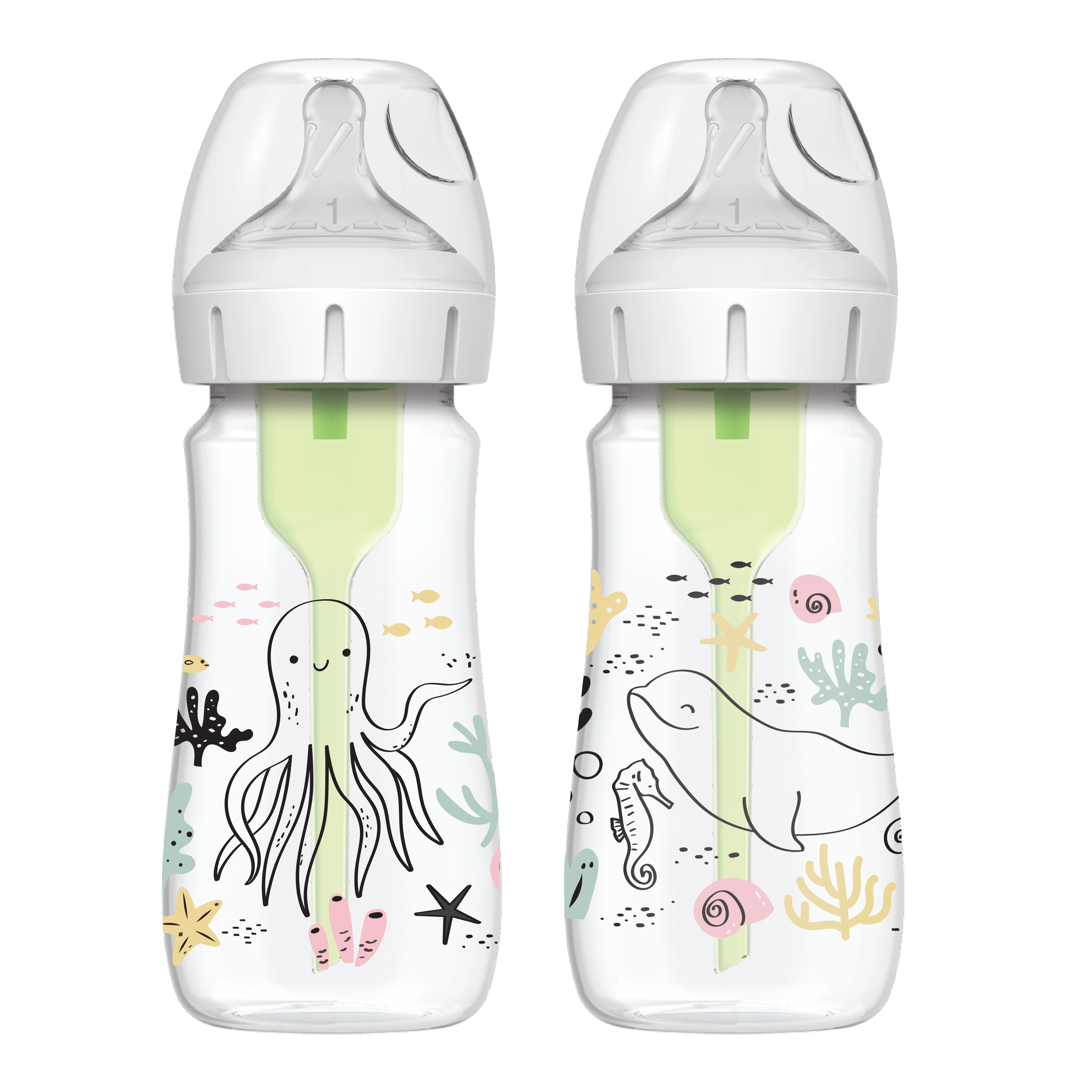 Dr. Brown's Natural Flow Anti-Colic Options+ Wide-Neck Baby Bottle, Ocean Decos, 9oz/270ml, Level 1 Slow Flow, 0m+, 2 Pack Visit the Dr. Brown's Store