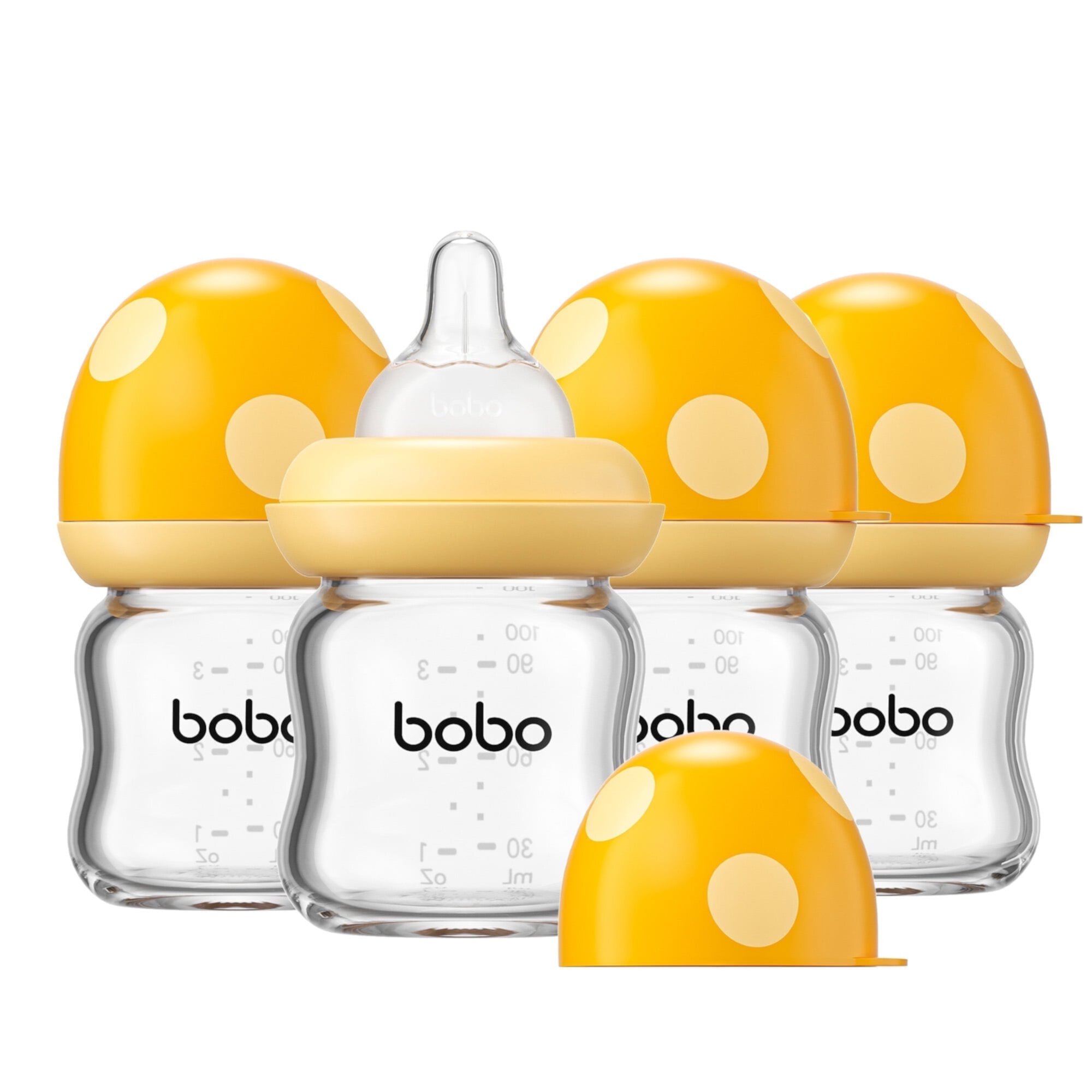 YOHKOH Yellow Glass Baby Bottle,Wide Neck,Natural Nipple Bottle,4 ounce,for 0m+ Infants YOHKOH