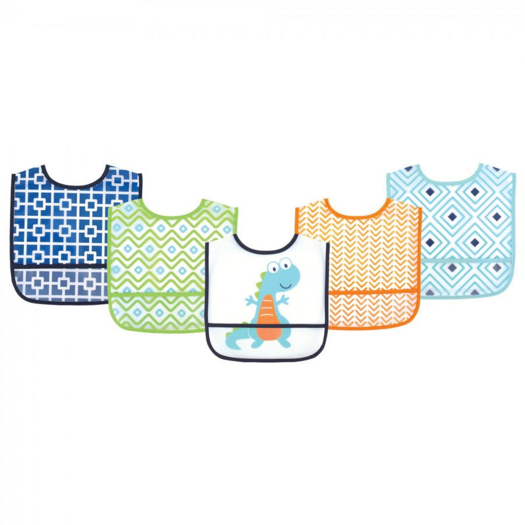 Luvable Friends Baby Boy Waterproof PEVA Bibs 5pk, Dinosaur, One Size Luvable Friends