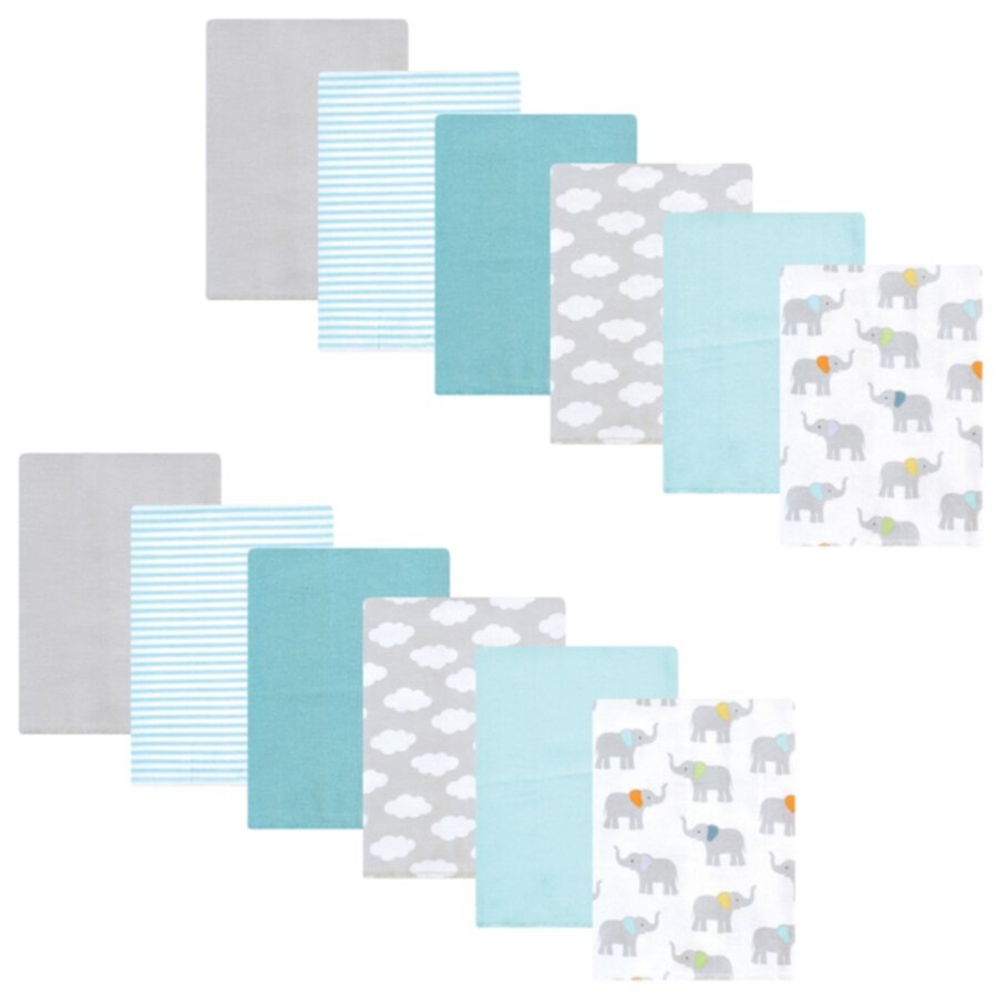 Hudson Baby Flannel Burp Cloth 12pk, Teal Elephant, One Size Hudson Baby