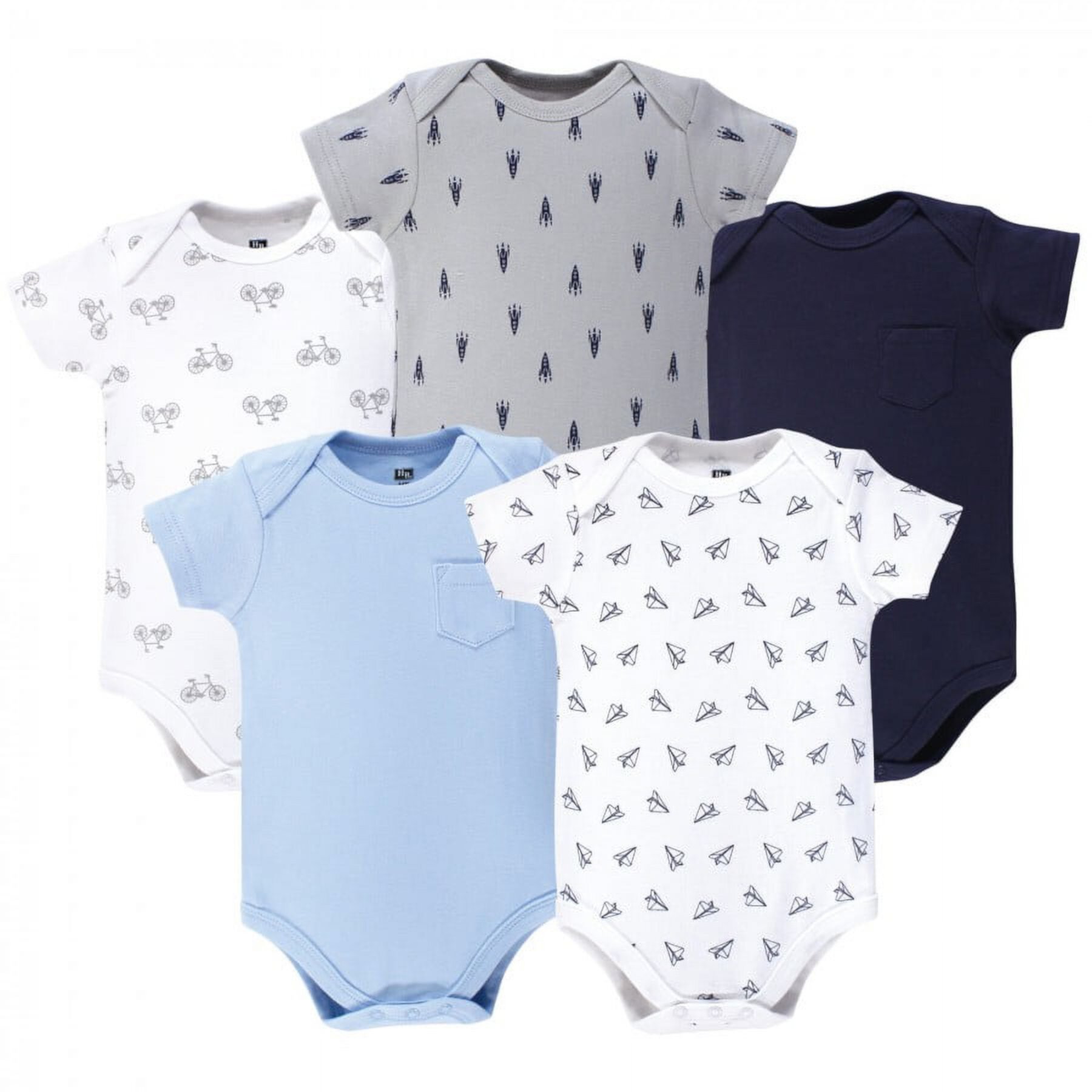 Hudson Baby Short Sleeve Bodysuits, 5-Pack, Newborn- 24 Months Hudson Baby