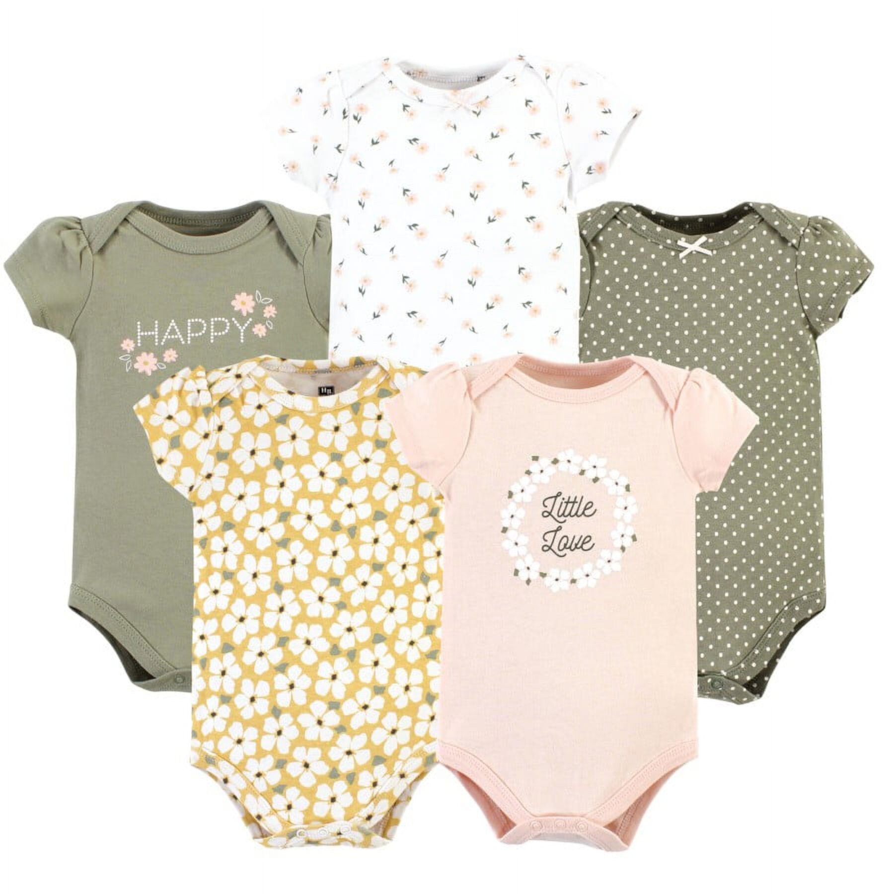 Hudson Baby Short Sleeve Bodysuits, 5-Pack, Newborn- 24 Months Hudson Baby