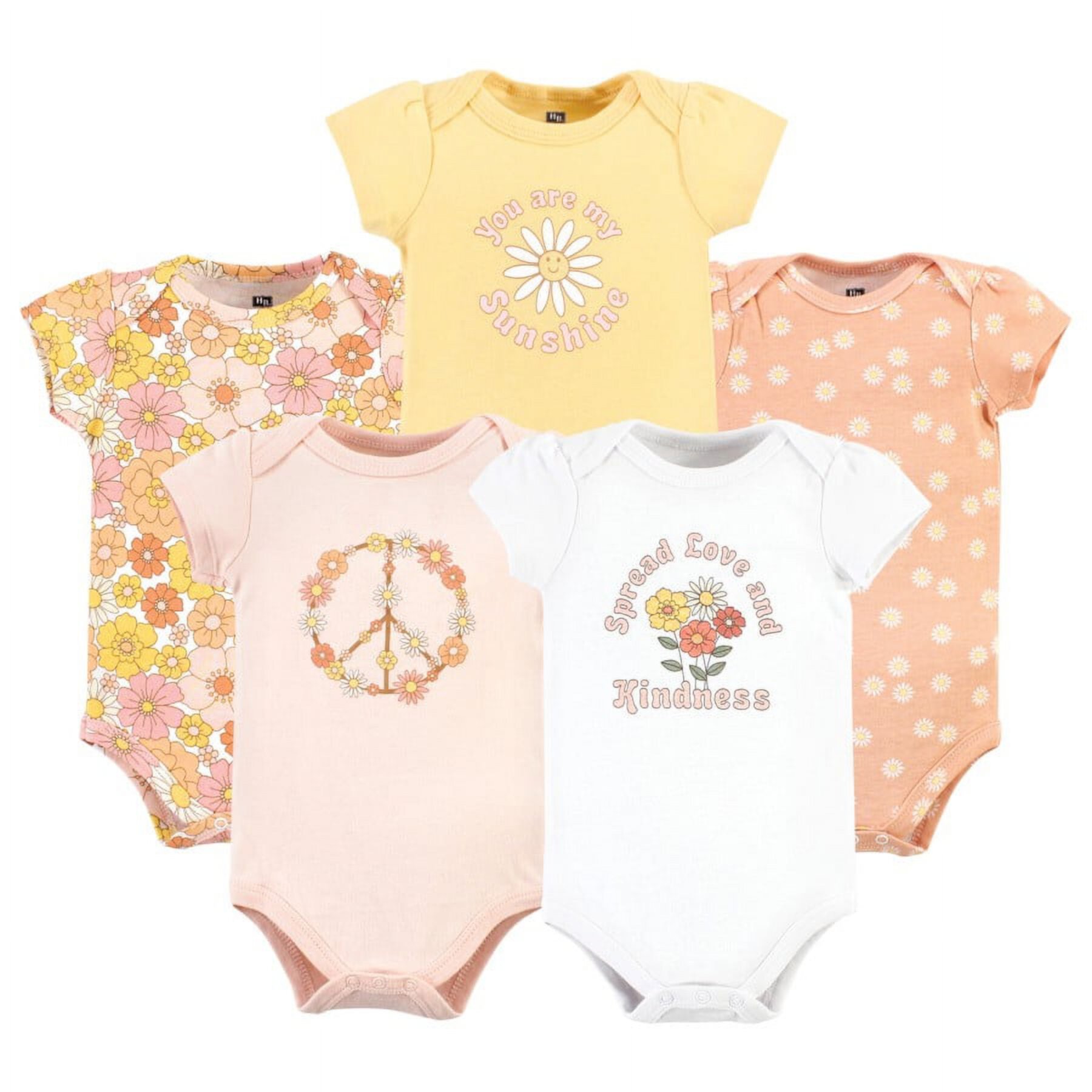 Hudson Baby Short Sleeve Bodysuits, 5-Pack, Newborn- 24 Months Hudson Baby